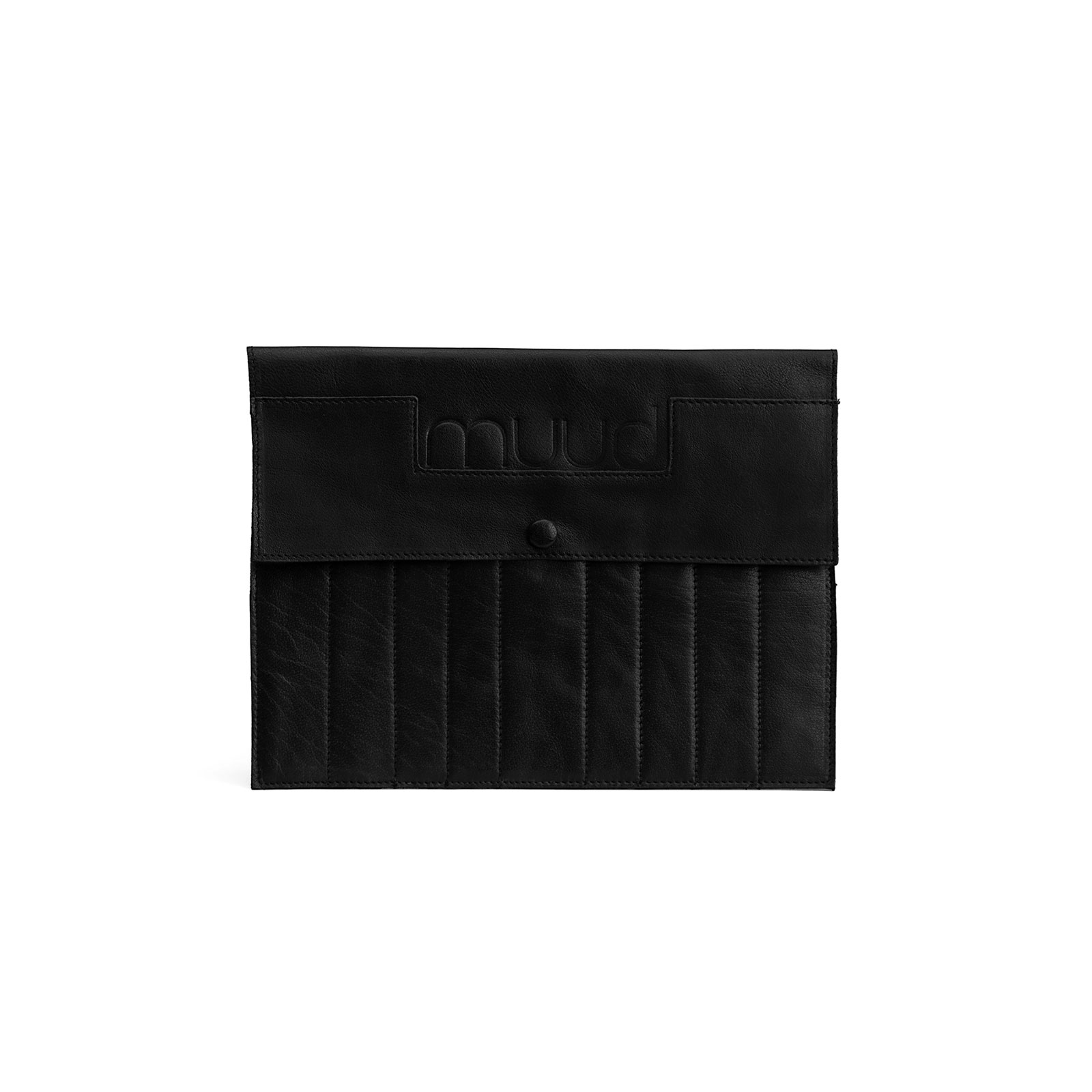 MUUD Oslo XL. Handgemaakt leren etui voor sokkennaalden en verwisselbare breinaalden 22x28cm - kleur Black