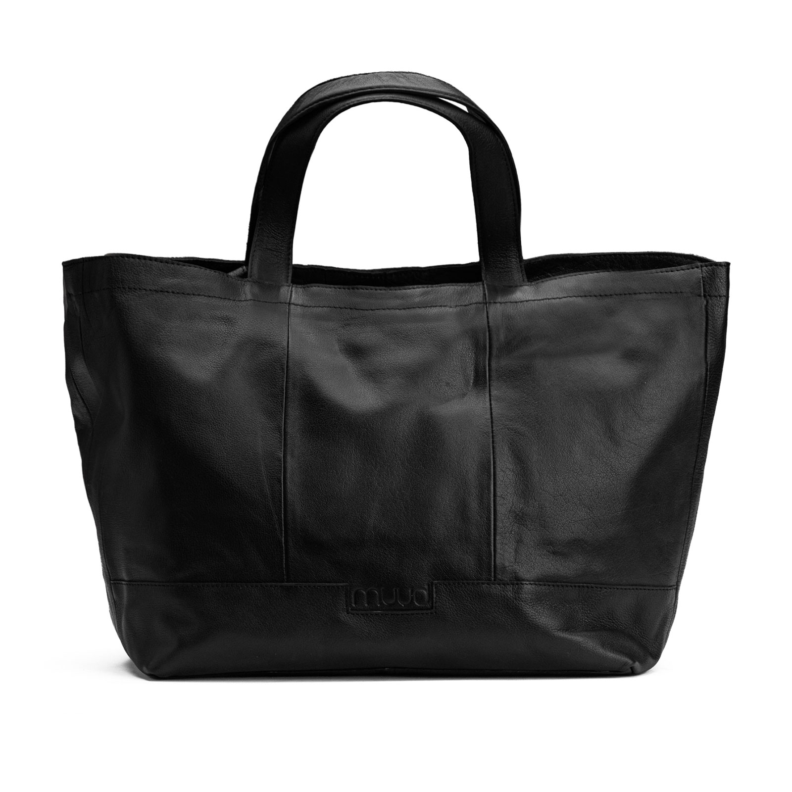 MUUD Hiba. Handgemaakt leren shopper met opbergvakken 27x29cm - kleur Black