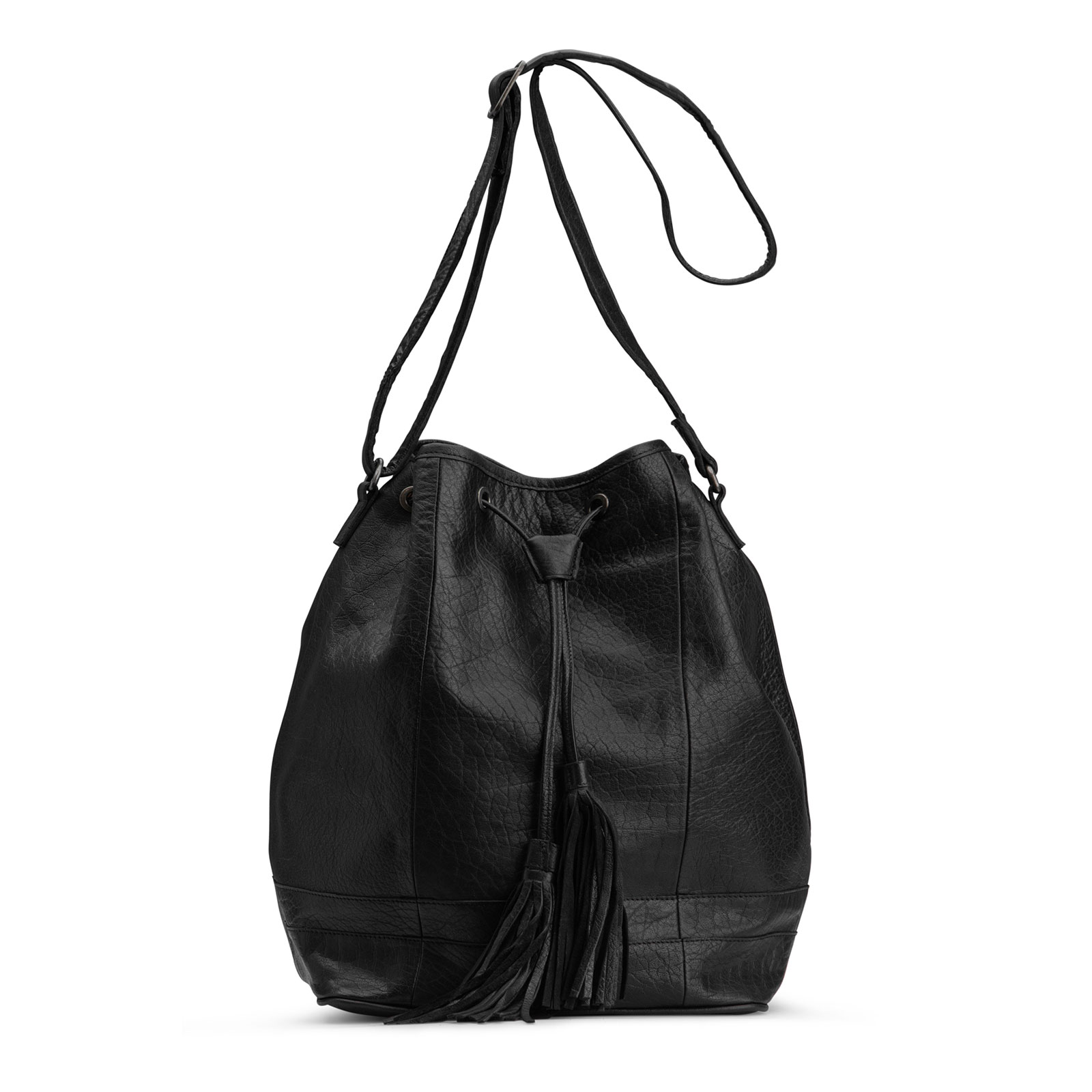 MUUD Marina. Handgemaakt leren schoudertas 37x26cm - kleur Black