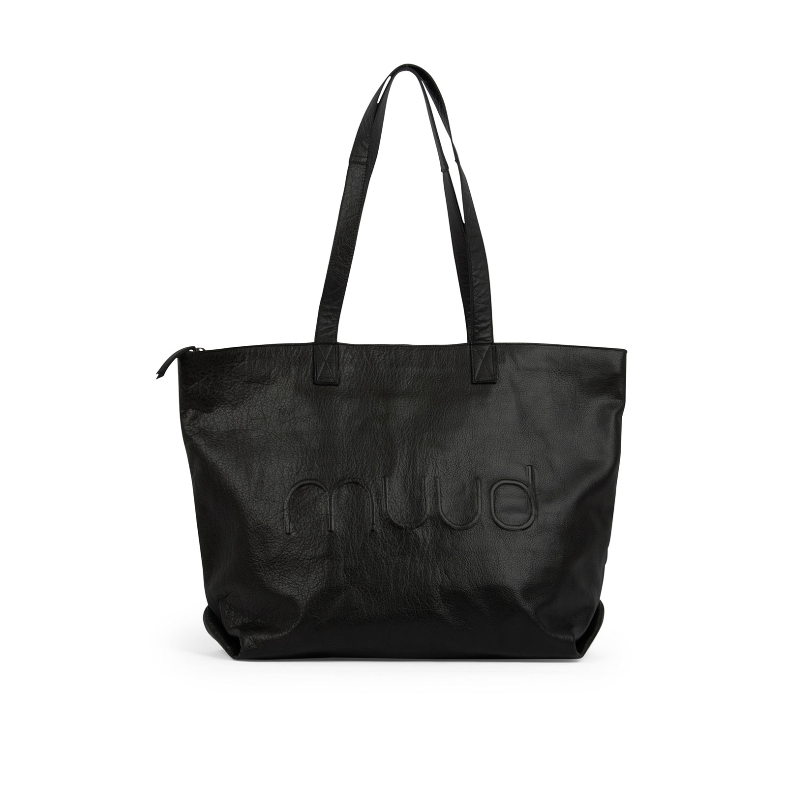 MUUD Laura-draagtas. Handgemaakt leren tas met afneembare portemonnee 34x50x16cm - kleur Black