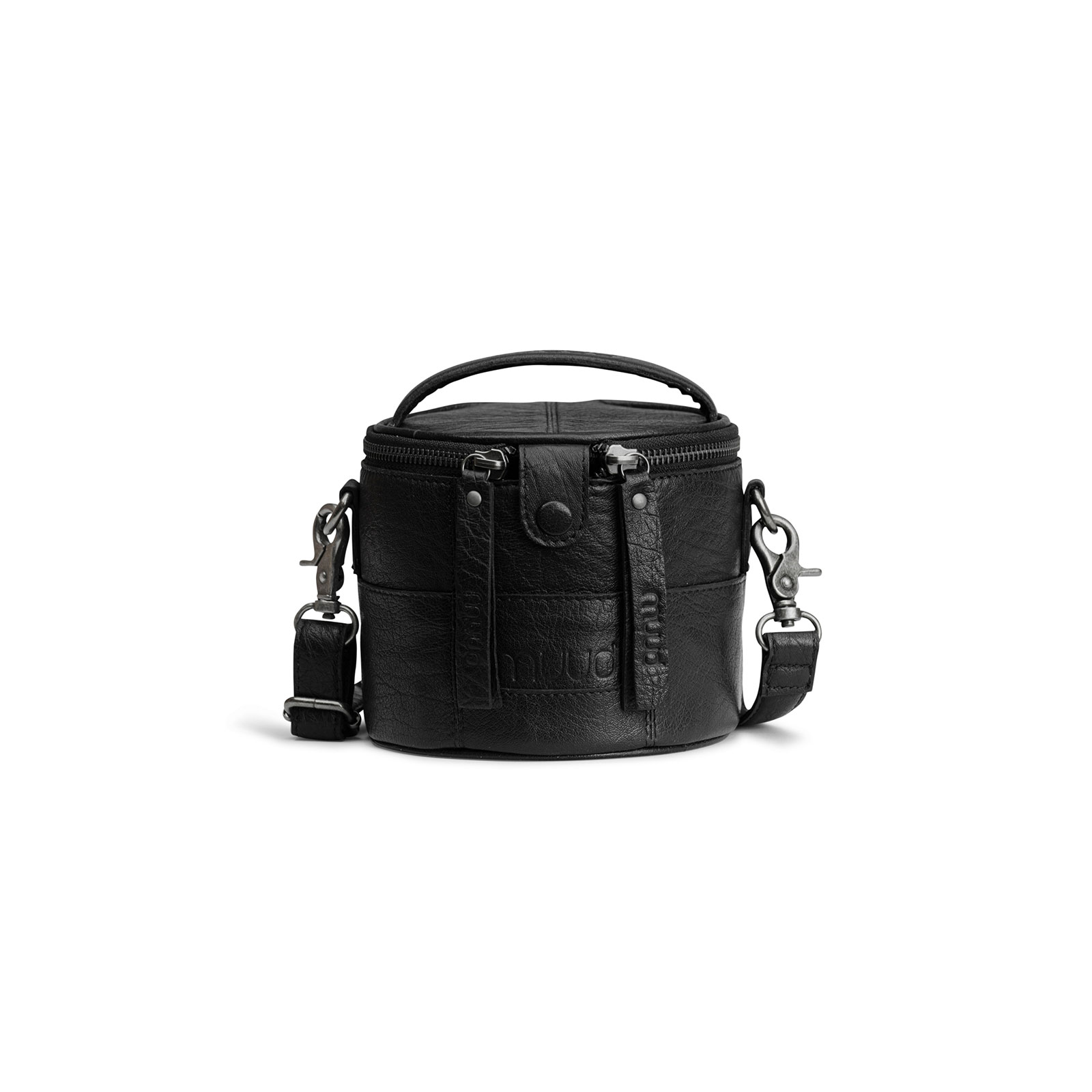 MUUD Saturn mini. Handgemaakt leren kleine tas 13xØ14cm - kleur Black
