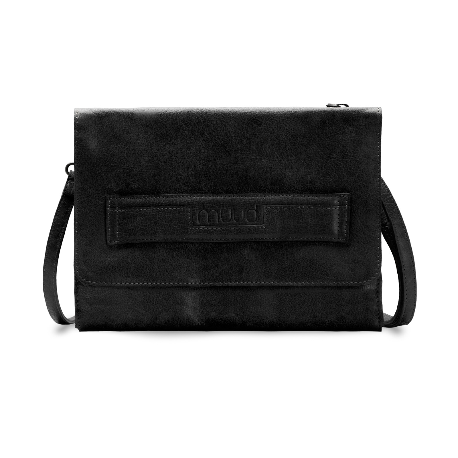 MUUD QB-4704 Gro Handgemaakte Leren tas 17x23x2cm - kleur Black