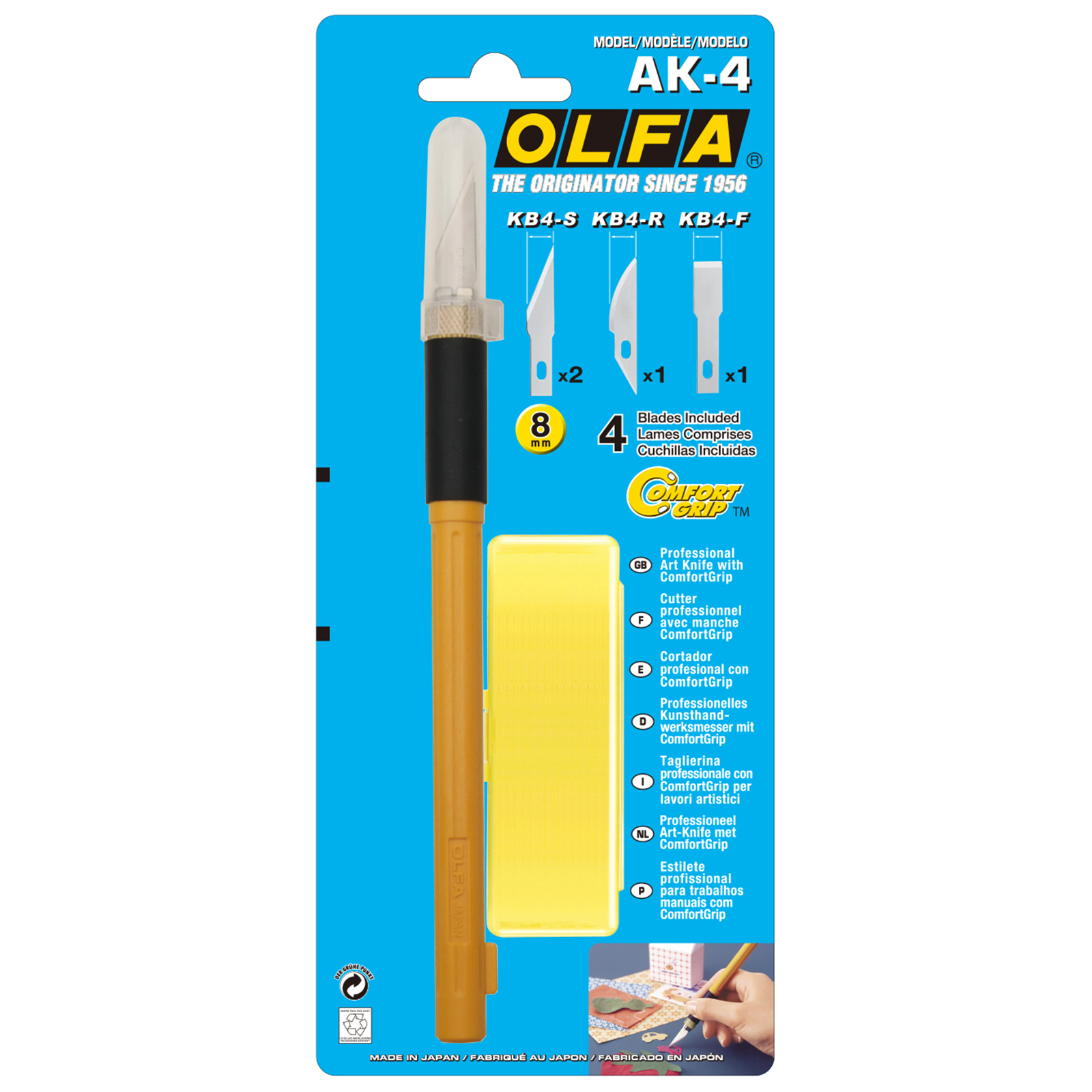 OLFA AK-4 Premium Art knive hobbymes met antislip grip en 6 reservemesjes - Kaart
