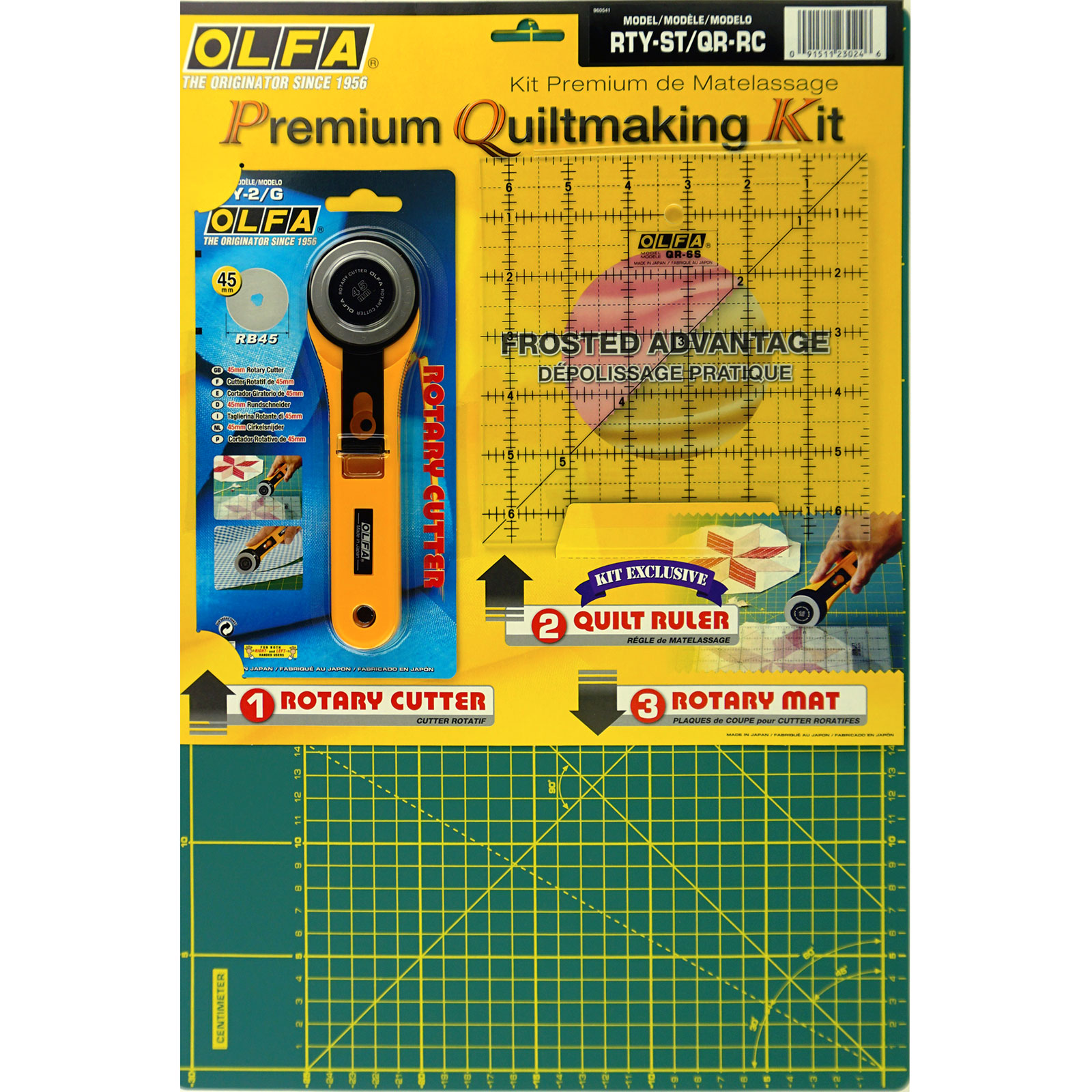 OLFA RTY-ST-QR-RC Quiltset met 45mm roterend mes, snijmat en liniaal - STUK