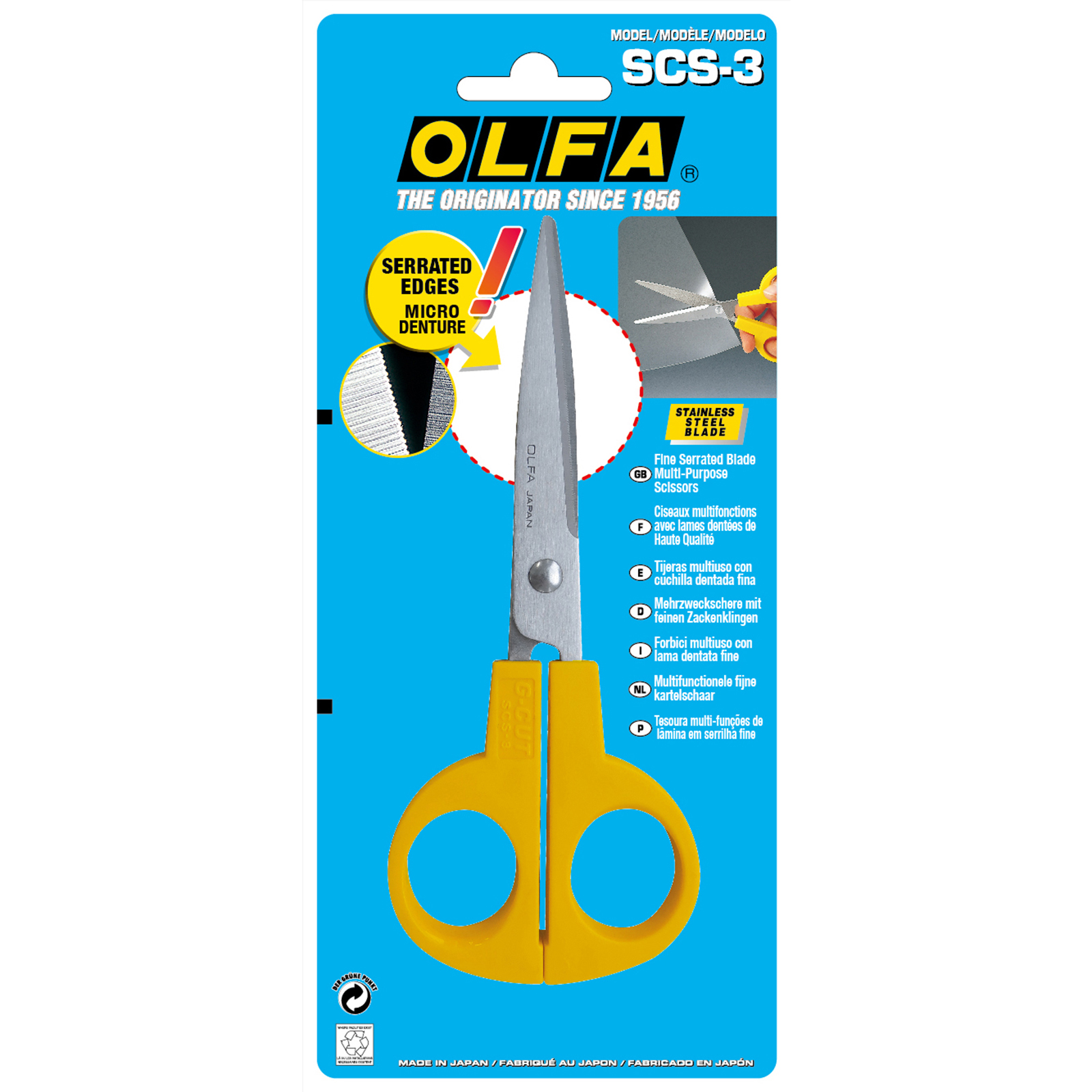 OLFA SCS-3 Multifunctionele schaar met RVS bladen 160 mm lang - Kaart