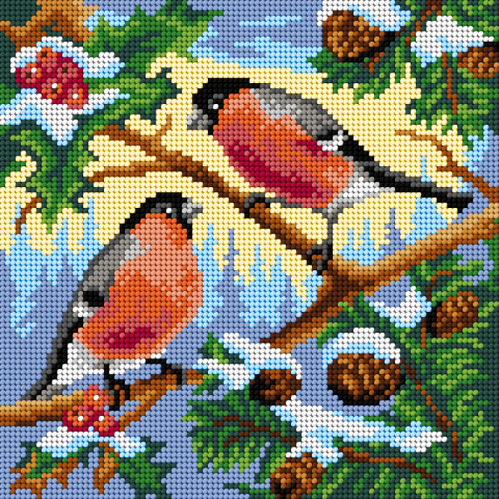 Orchidea 3159H Stramien voorbedrukt Bullfinches 24 x 24 cm - STUK