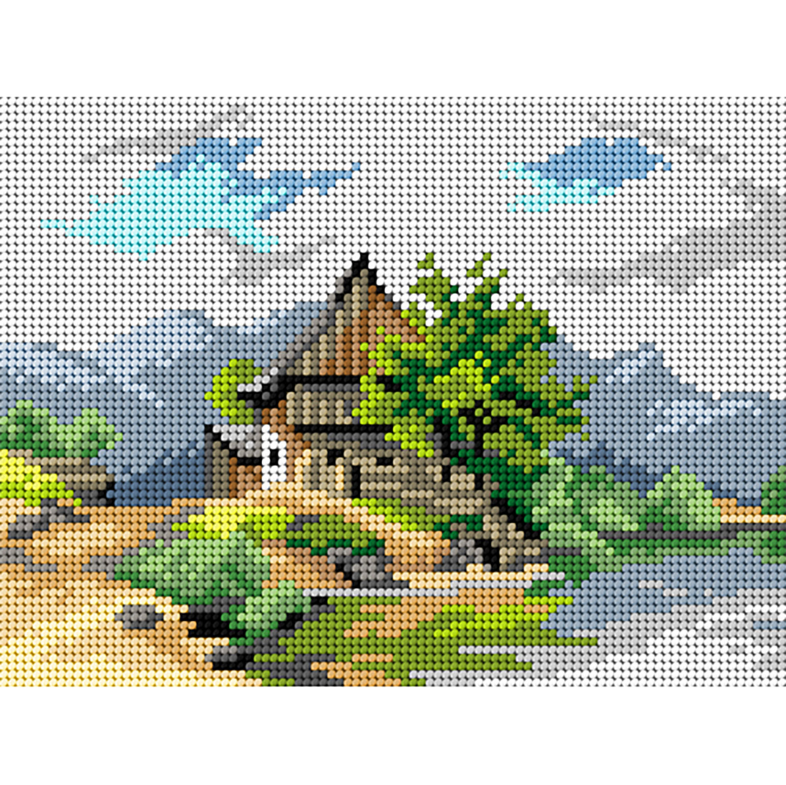 Orchidea 3384F Stramien voorbedrukt naar Carl Lafite - Een houten hut aan de oever van een vijver - STUK