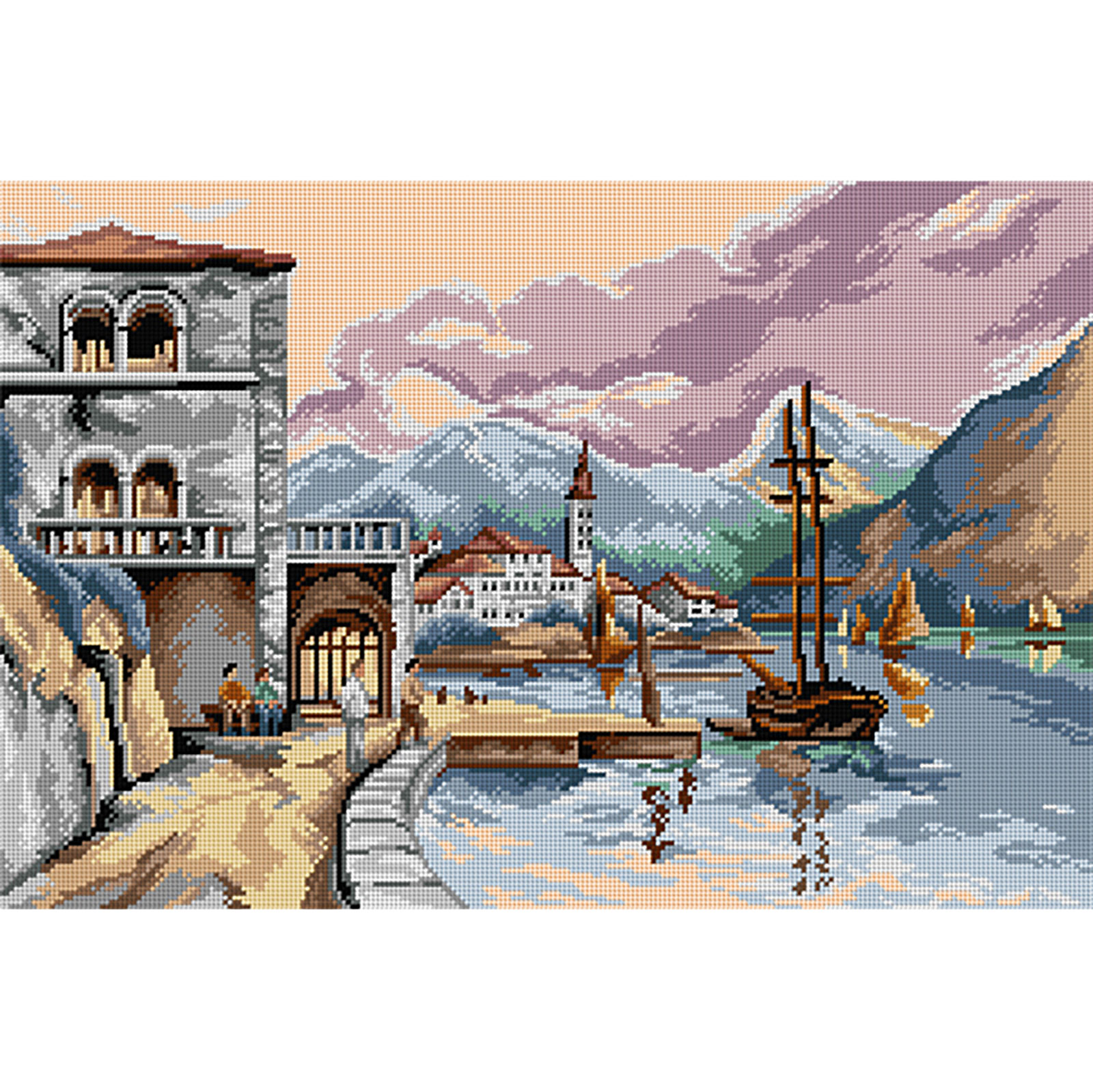 Orchidea 3389Q Stramien voorbedrukt na Fritz Lach - Perasto aan de Gardasee - STUK