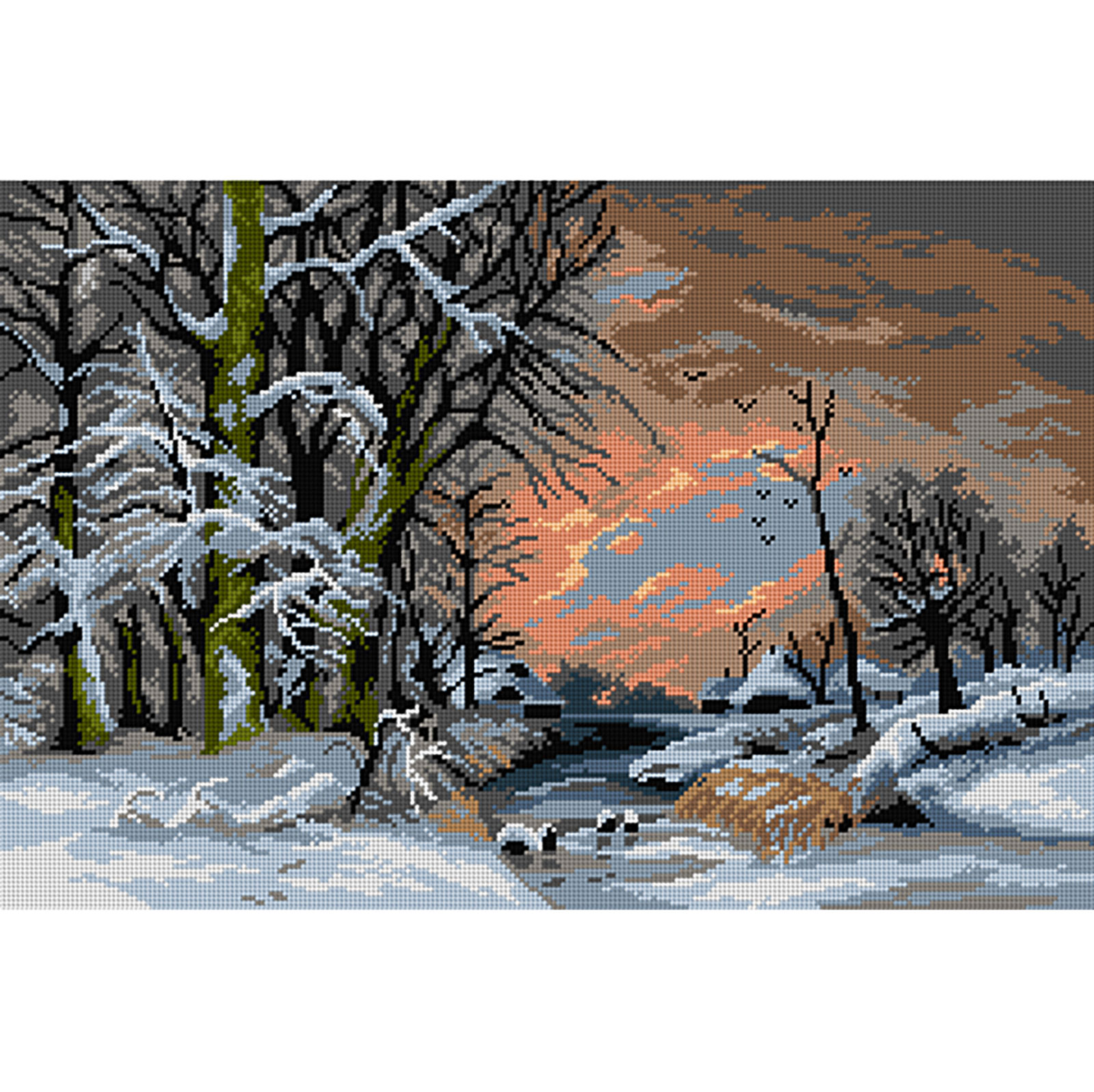 Orchidea 3429Q Stramien voorbedrukt Winterlandschap bij zonsondergang - STUK