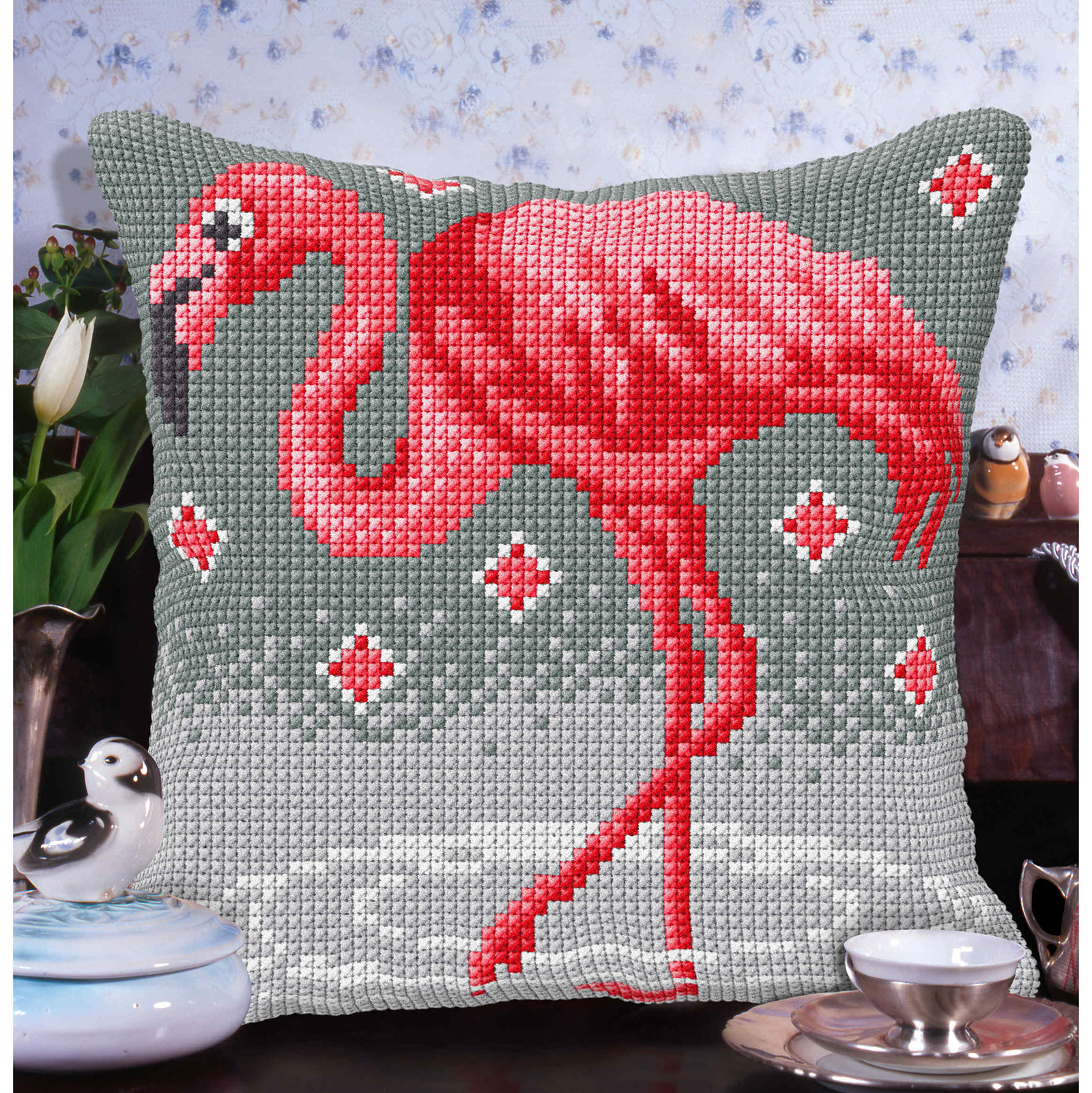 Orchidea 9062 Voorbedrukt kruissteek kussenpakket Flamingo 40x40cm - STUK