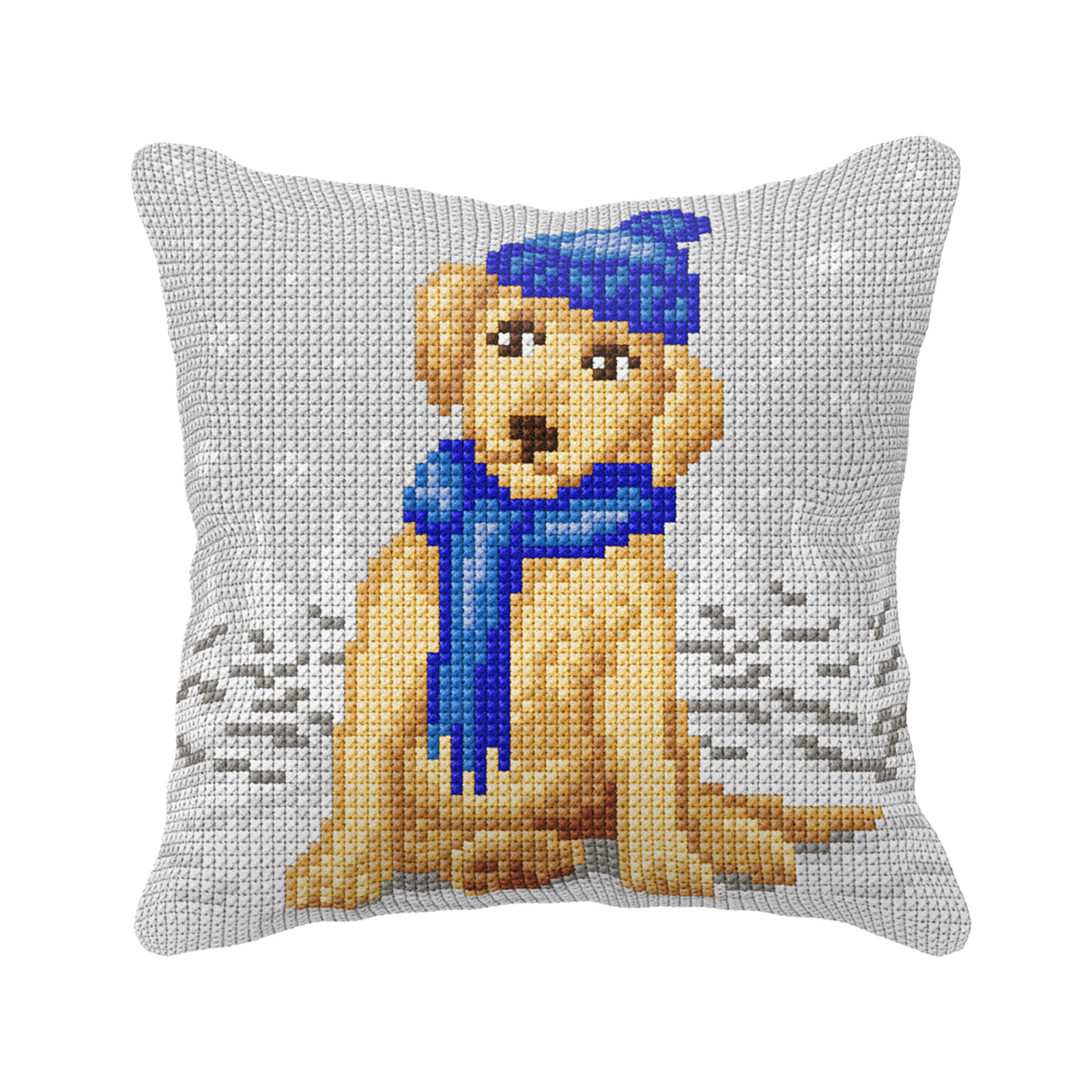 Orchidea 99111 Voorbedrukt kruissteek kussenpakket Hond met blauwe hoed - STUK