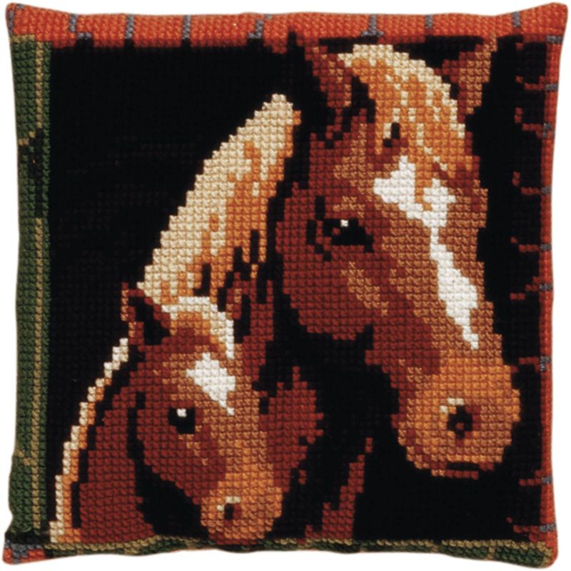 Pako 003.085 Voorbedrukt kruissteek kussenpakket Paard met veulen 40x40cm - STUK