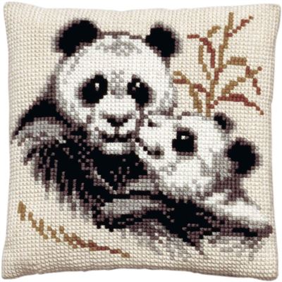 Pako 003.091 Voorbedrukt kruissteek kussenpakket Panda met jong 40x40cm - STUK
