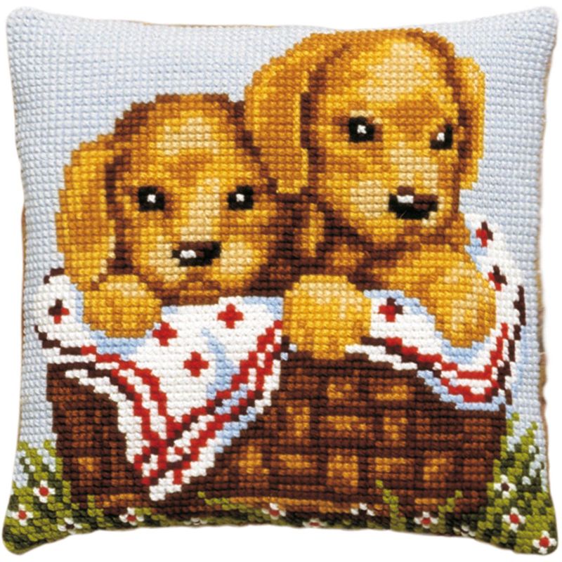 Pako 003.103 Voorbedrukt kruissteek kussenpakket Retriever puppies 40x40cm - STUK