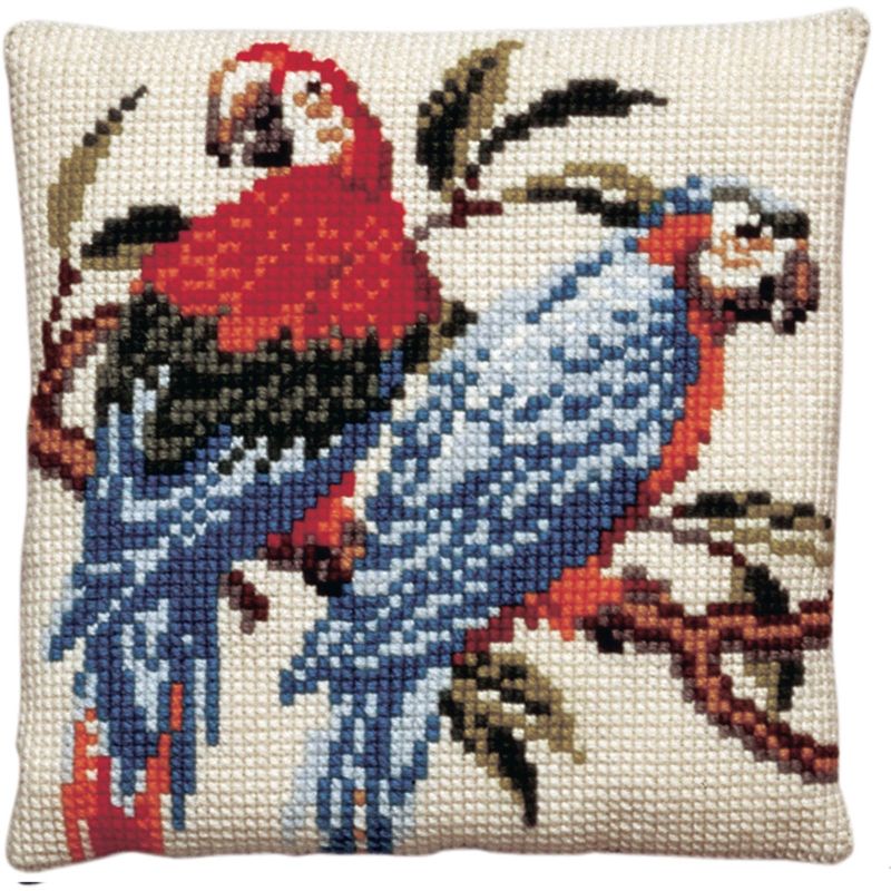 Pako 003.105 Voorbedrukt kruissteek kussenpakket Parrots 40x40cm - STUK