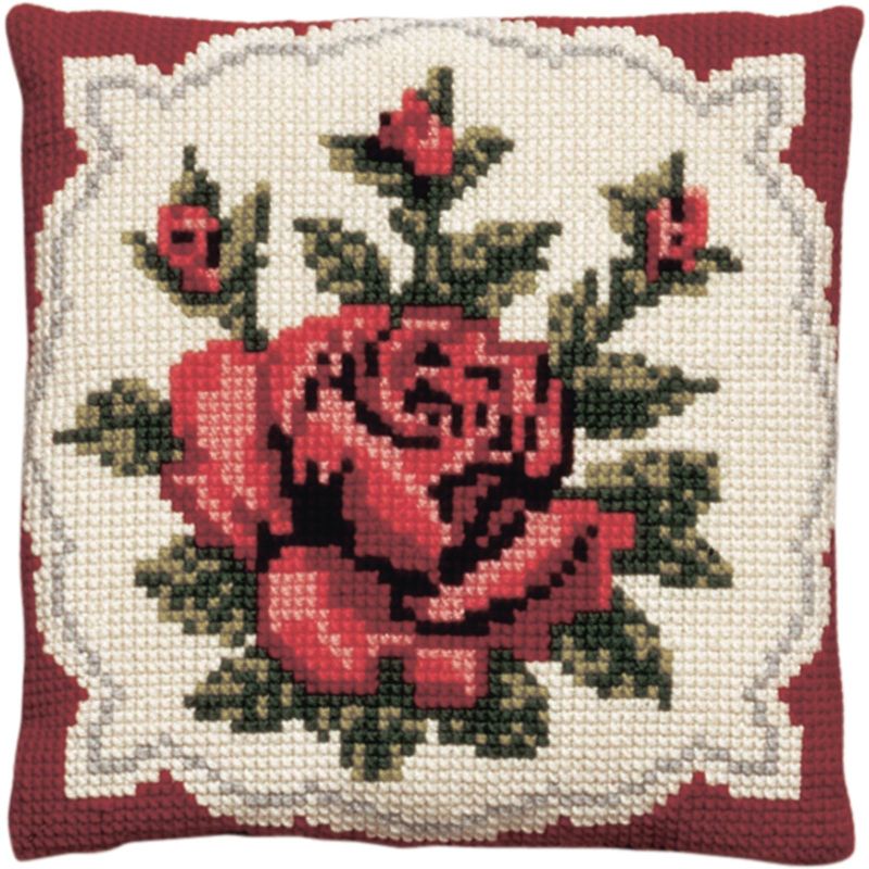 Pako 003.115 Voorbedrukt kruissteek kussenpakket Rode rozen 40x40cm - STUK