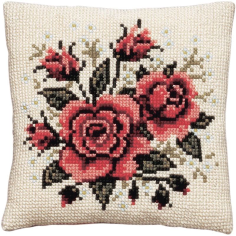 Pako 003.116 Voorbedrukt kruissteek kussenpakket Rode rozen 40x40cm - STUK