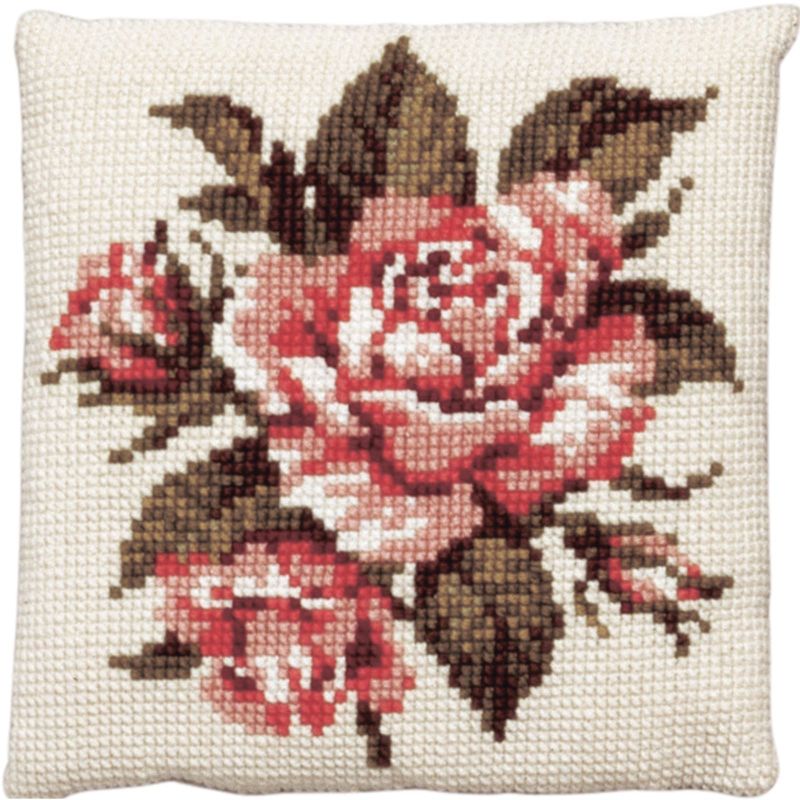 Pako 003.120 Voorbedrukt kruissteek kussenpakket Roze rozen 40x40cm - STUK