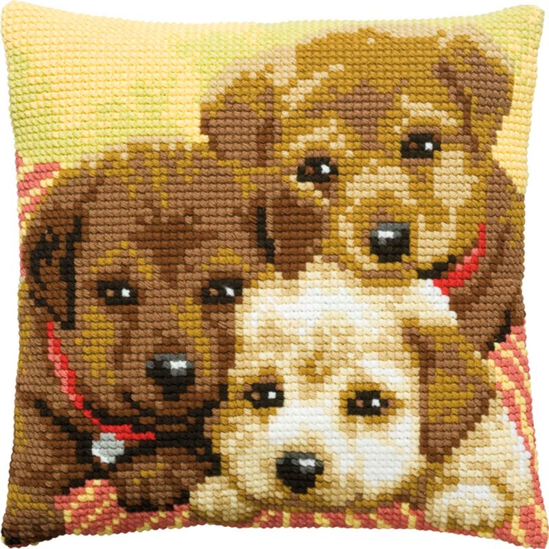Pako 003.219 Voorbedrukt kruissteek kussenpakket 3 Puppies 40x40cm - STUK