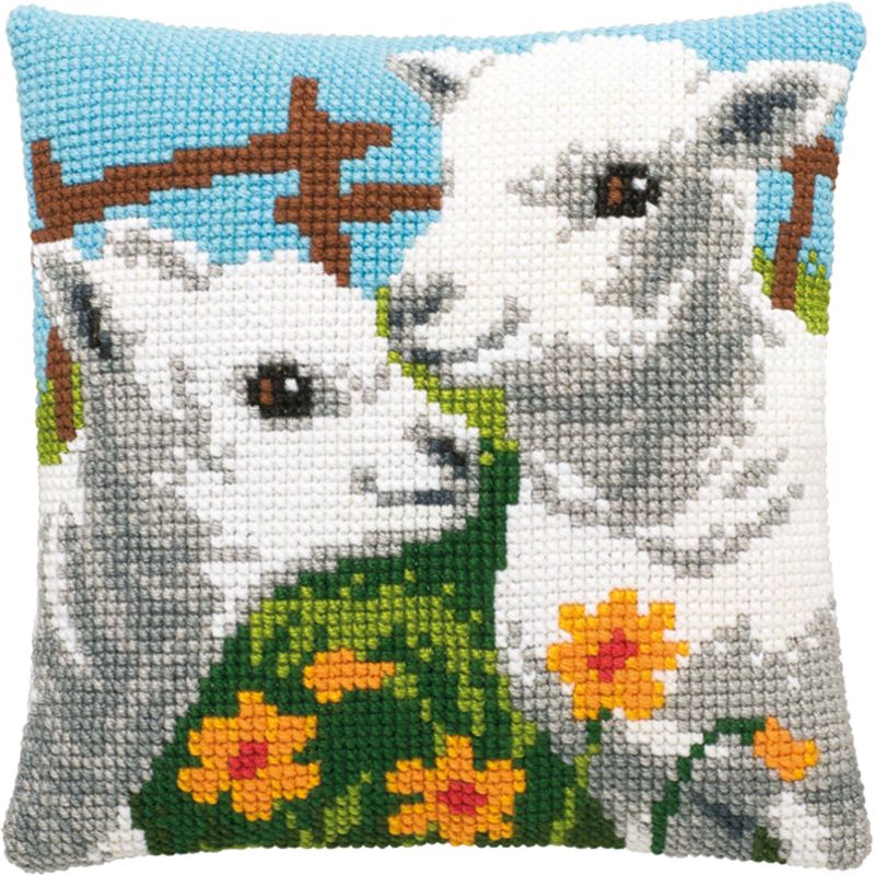 Pako 003.268 Voorbedrukt kruissteek kussenpakket Lammetjes 40x40cm - STUK
