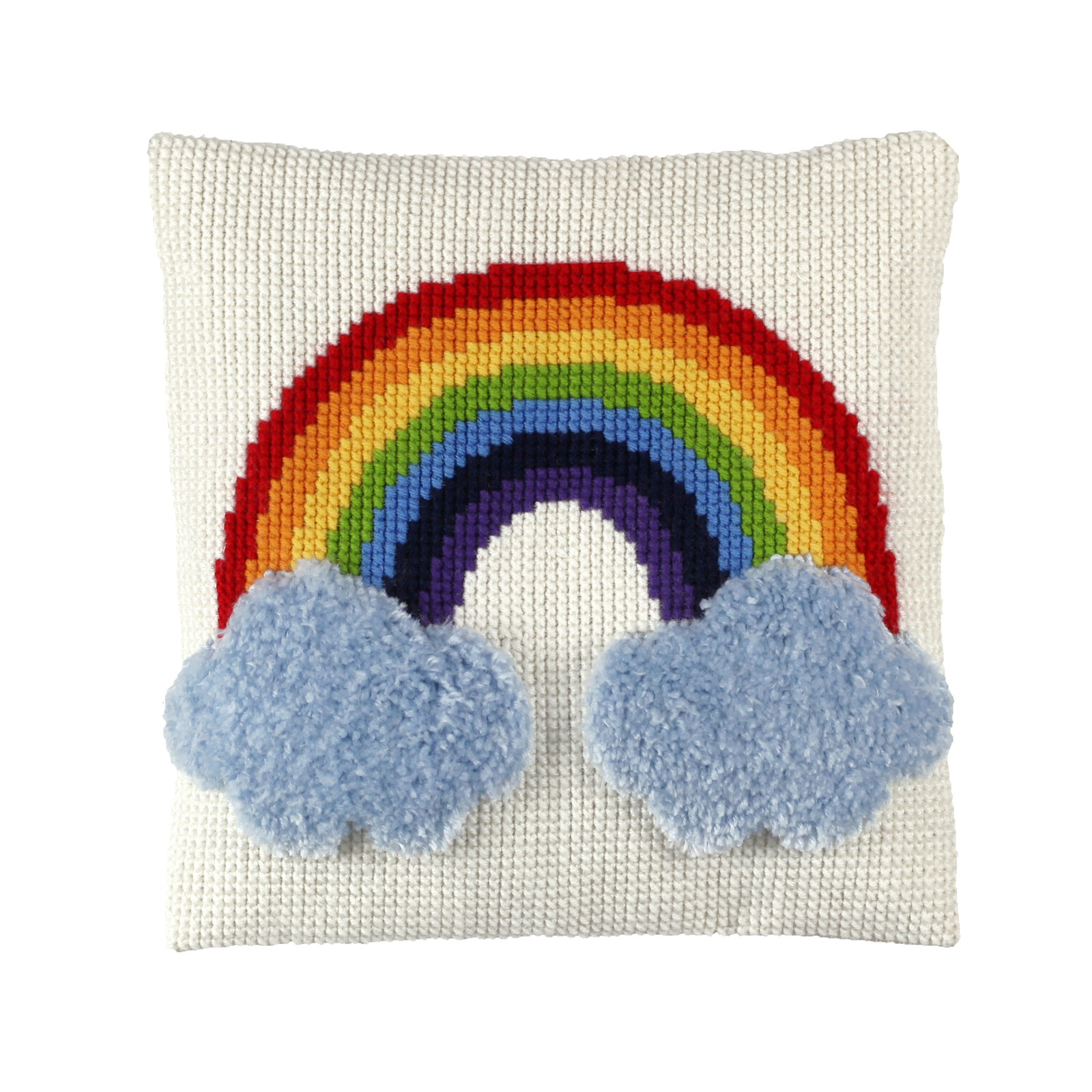 Pako 012.004 Voorbedrukt knoop / kruissteek kussenpakket Regenboog 40 x 40 cm - PAKKET