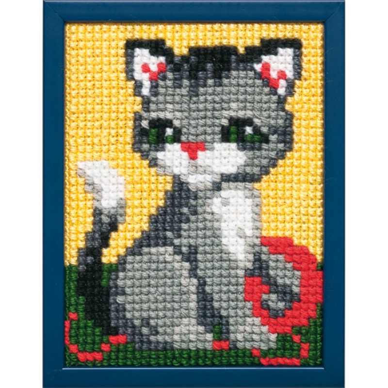 Pako 027.023 Voorbedrukt kinder kruissteek borduurpakket Poesje 18 x 24 cm - STUK