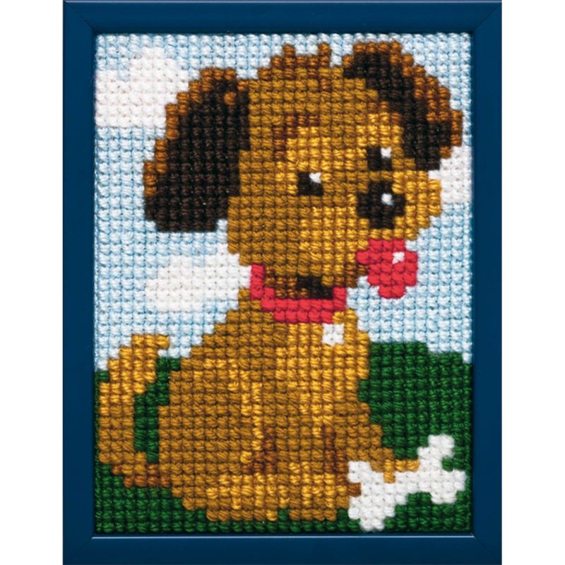 Pako 027.024 Voorbedrukt kinder kruissteek borduurpakket Hondje 18 x 24 cm - STUK