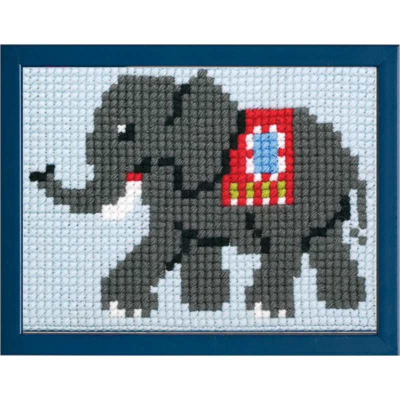 Pako 027.029 Voorbedrukt kinder kruissteek borduurpakket Olifant  18 x 24 cm - STUK