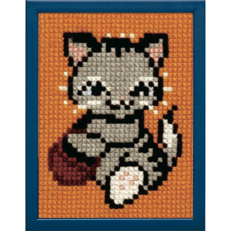 Pako 027.039 Voorbedrukt kinder kruissteek borduurpakket Poesje 18 x 24 cm - STUK