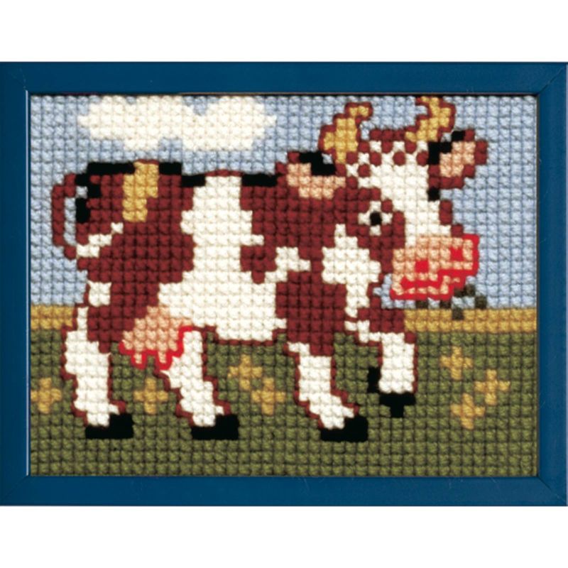 Pako 027.041 Voorbedrukt kinder kruissteek borduurpakket Koetje 18 x 24 cm - STUK