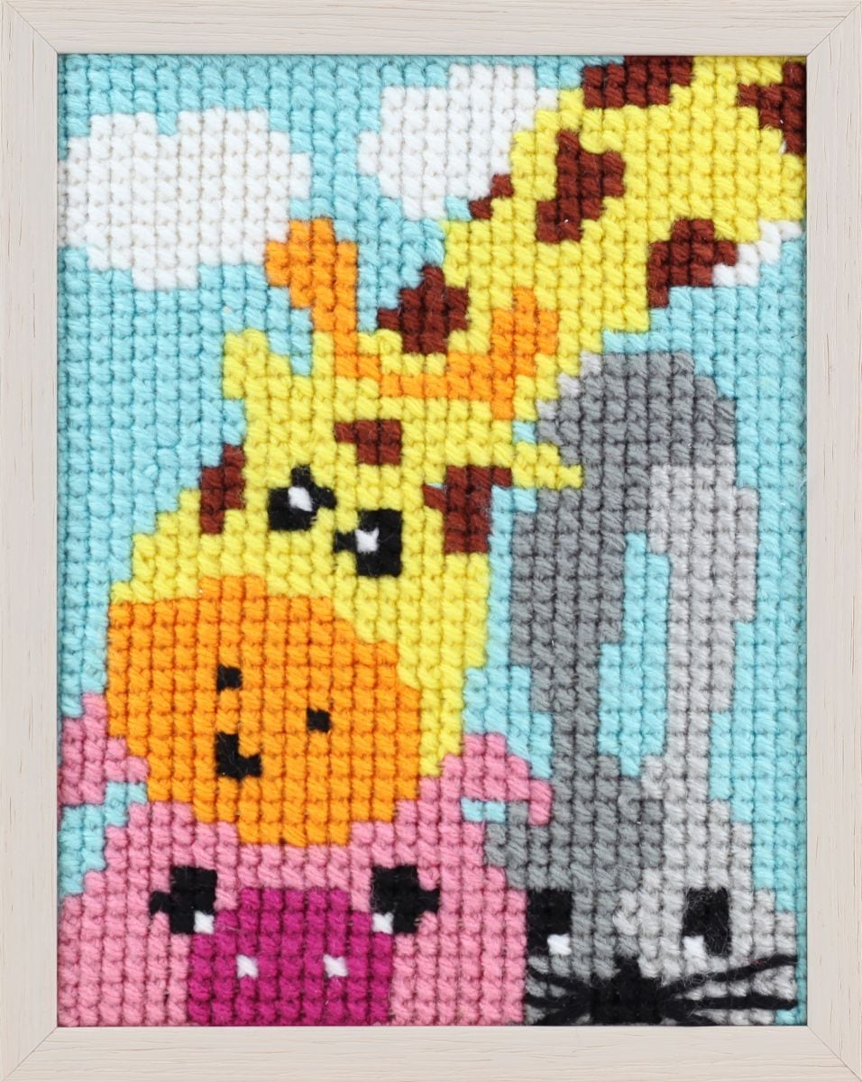 Pako 027.053 Voorbedrukt kinder kruissteek borduurpakket Dieren 18 x 24 cm - PAKKET