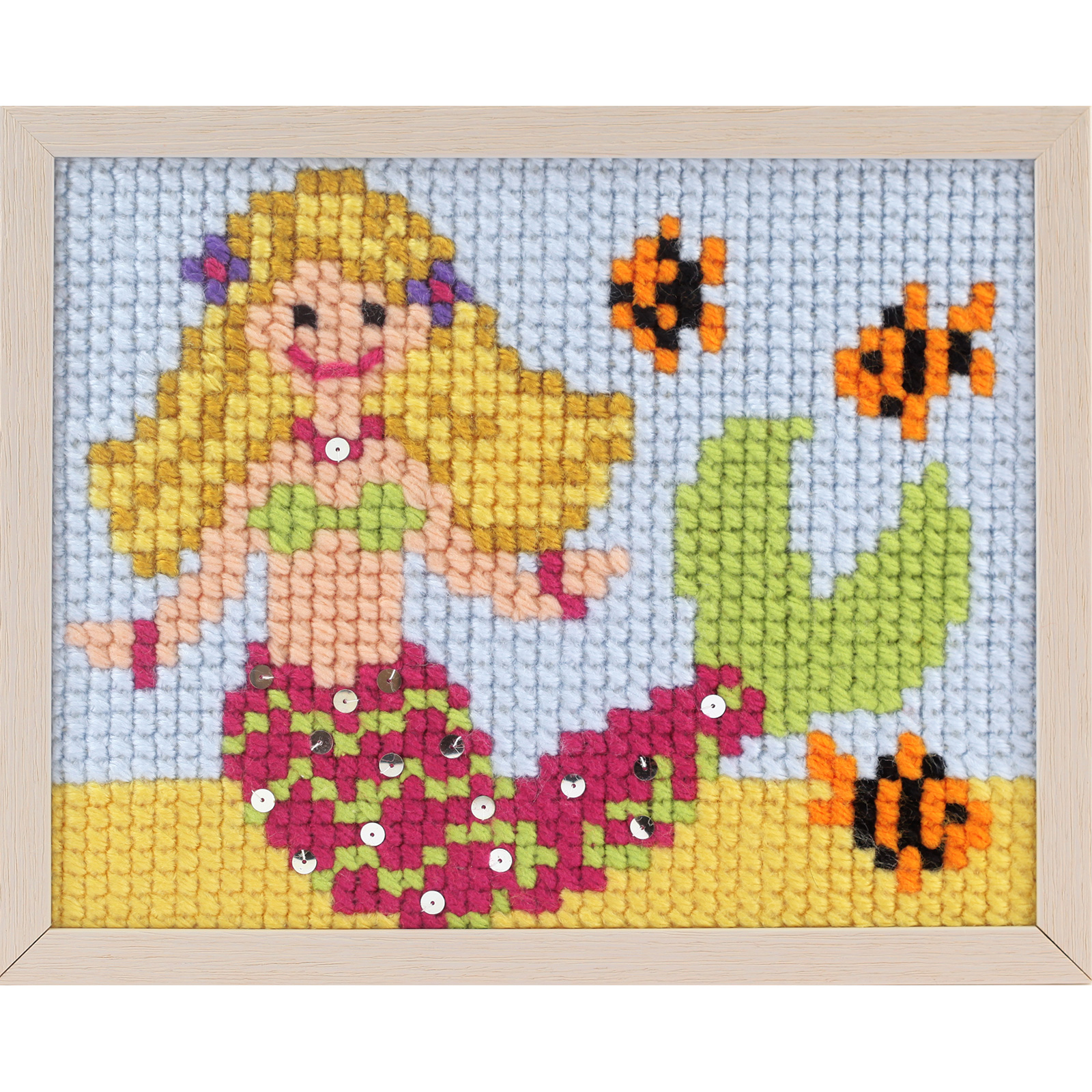 Pako 027.059 Voorbedrukt kinder kruissteek borduurpakket Zeemeermin 18 x 24 cm - PAKKET