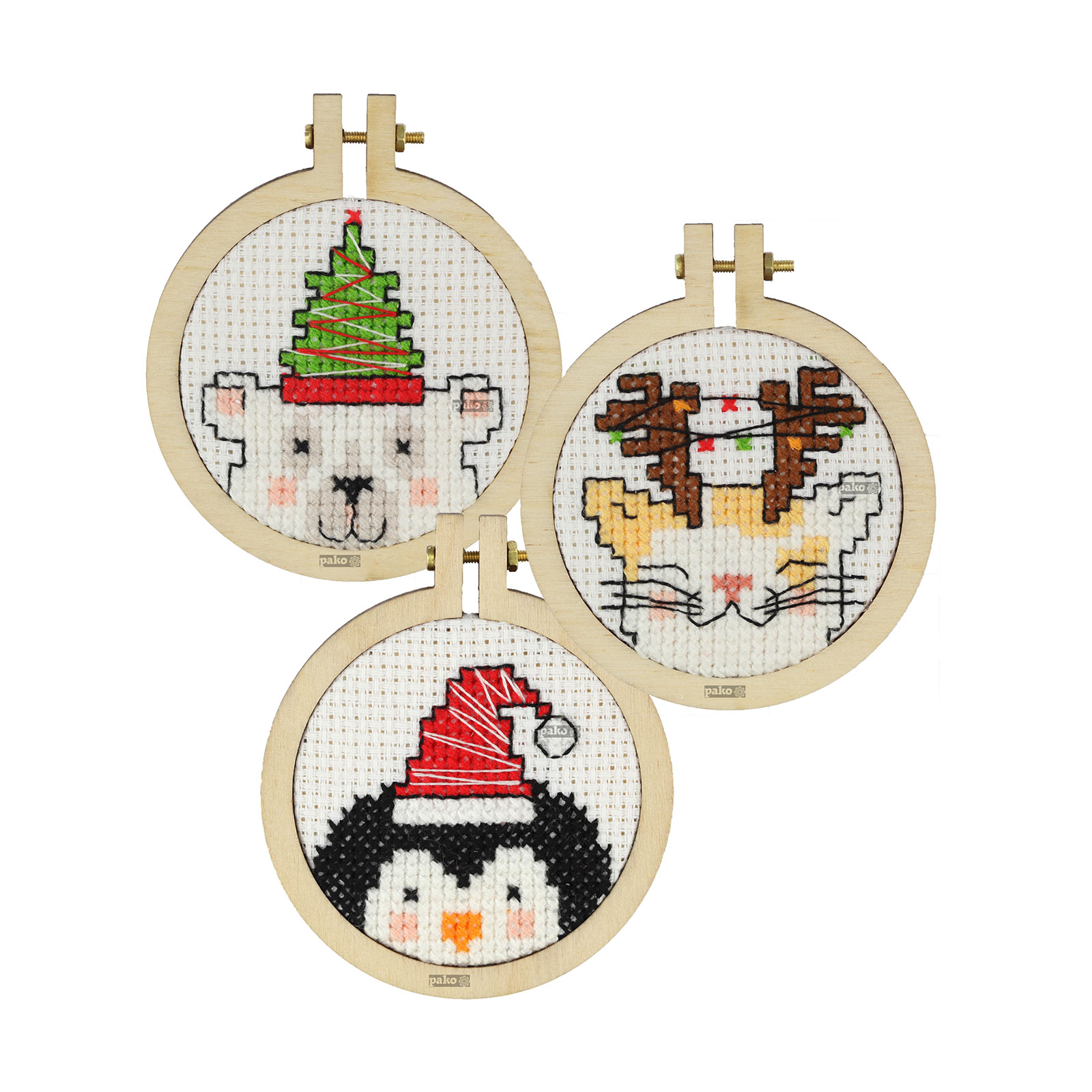 Pako 205.063 Borduurpakket telpatroon aïda 3 Kersthangers met 5cm borduurrring - SET