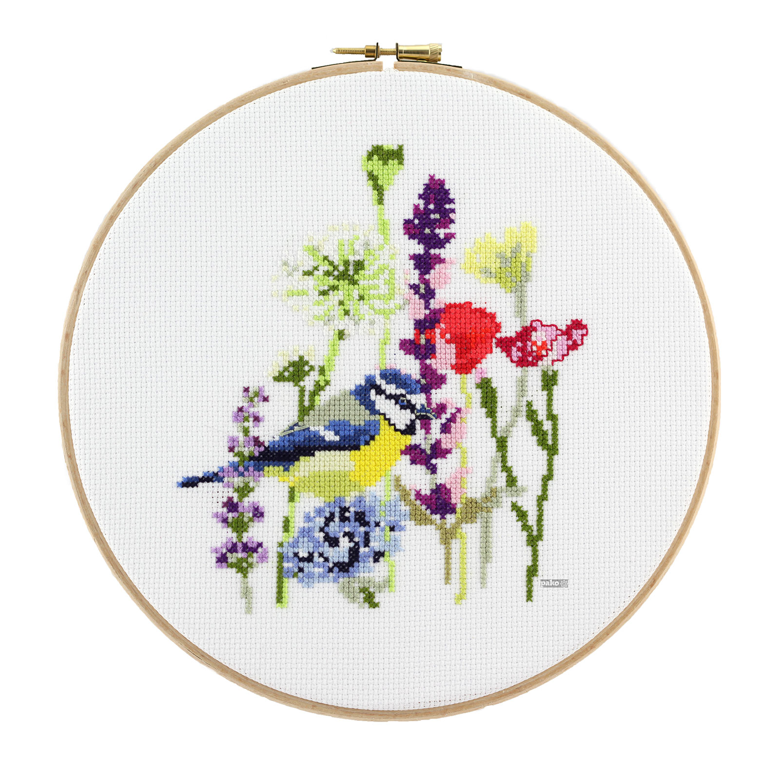 Pako 212.353 Borduurpakket telpatroon aïda Pimpelmees 22 cm rond - PAKKET