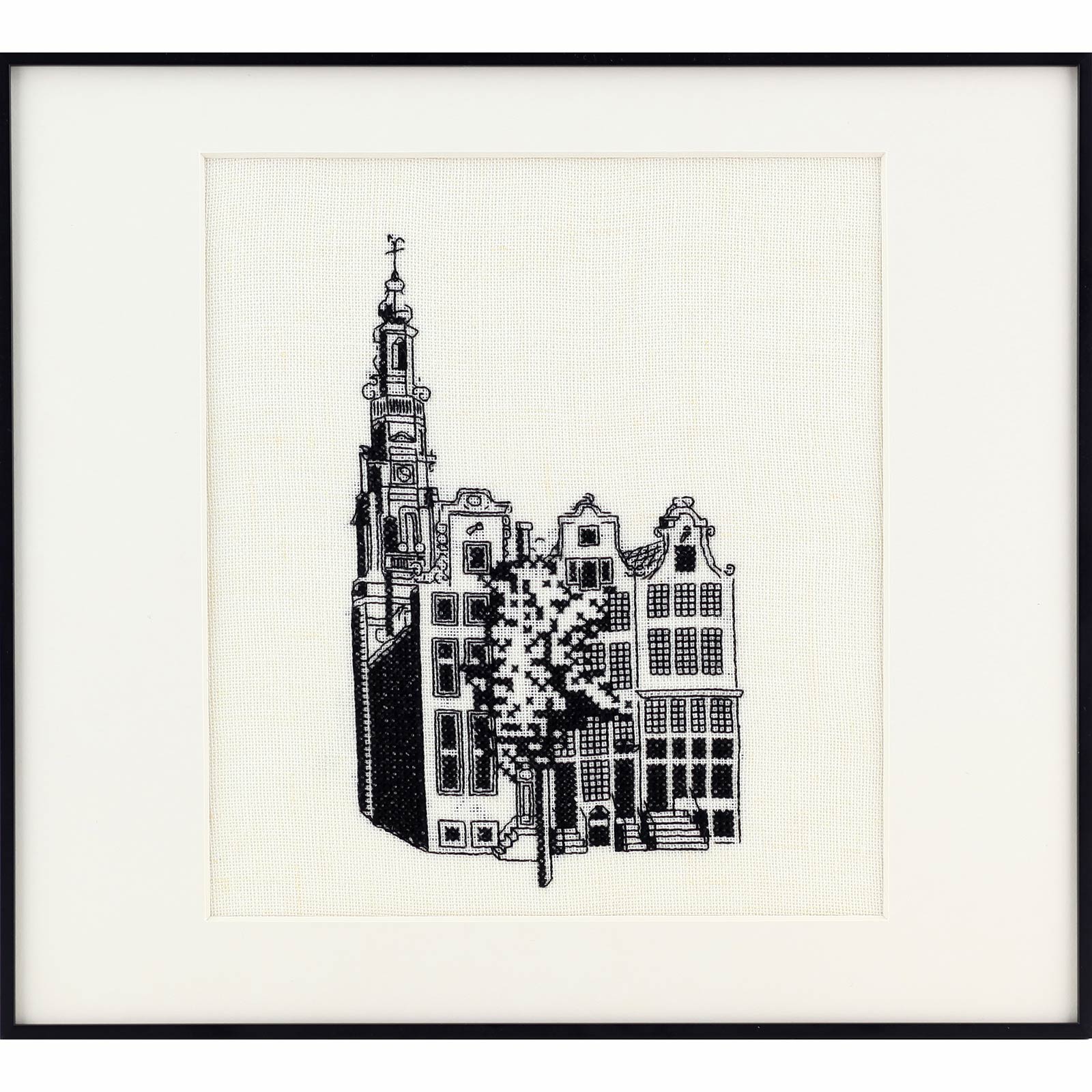 Pako 218.950 Borduurpakket telpatroon linnen Huizen 32 x 29 cm - PAKKET