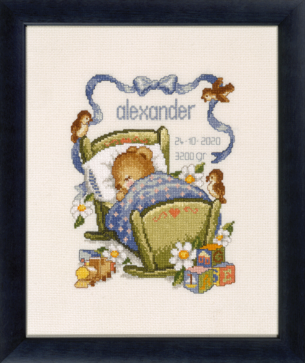 Pako 225.288 Borduurpakket telpatroon aïda Geboorte wiegje blauw 25 x 30 cm - STUK