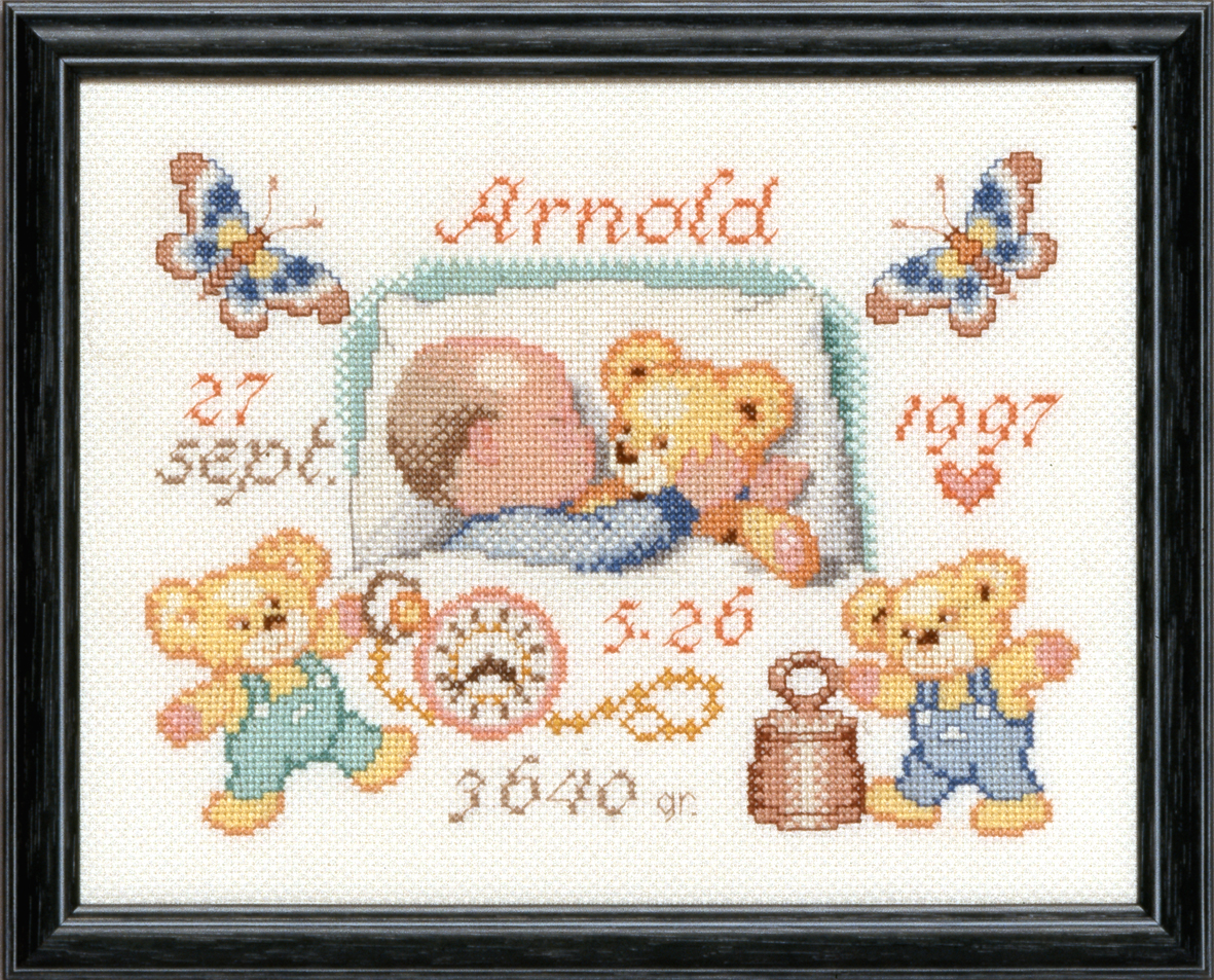 Pako 225.291 Borduurpakket telpatroon aïda Geboorte Baby /teddybeertjes 30 x 24 cm - STUK