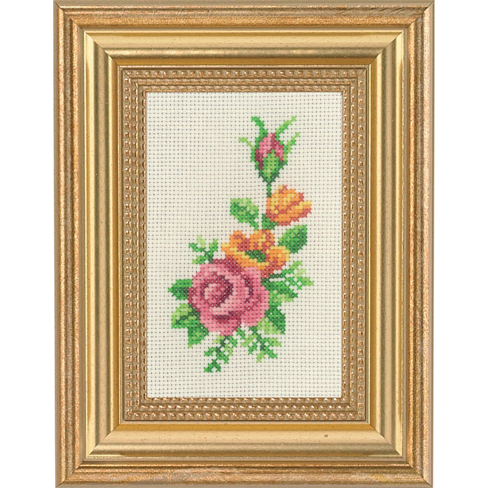 Permin 13-1135 Borduurpakket Rose & gele bloemen 9x14 cm - STUK