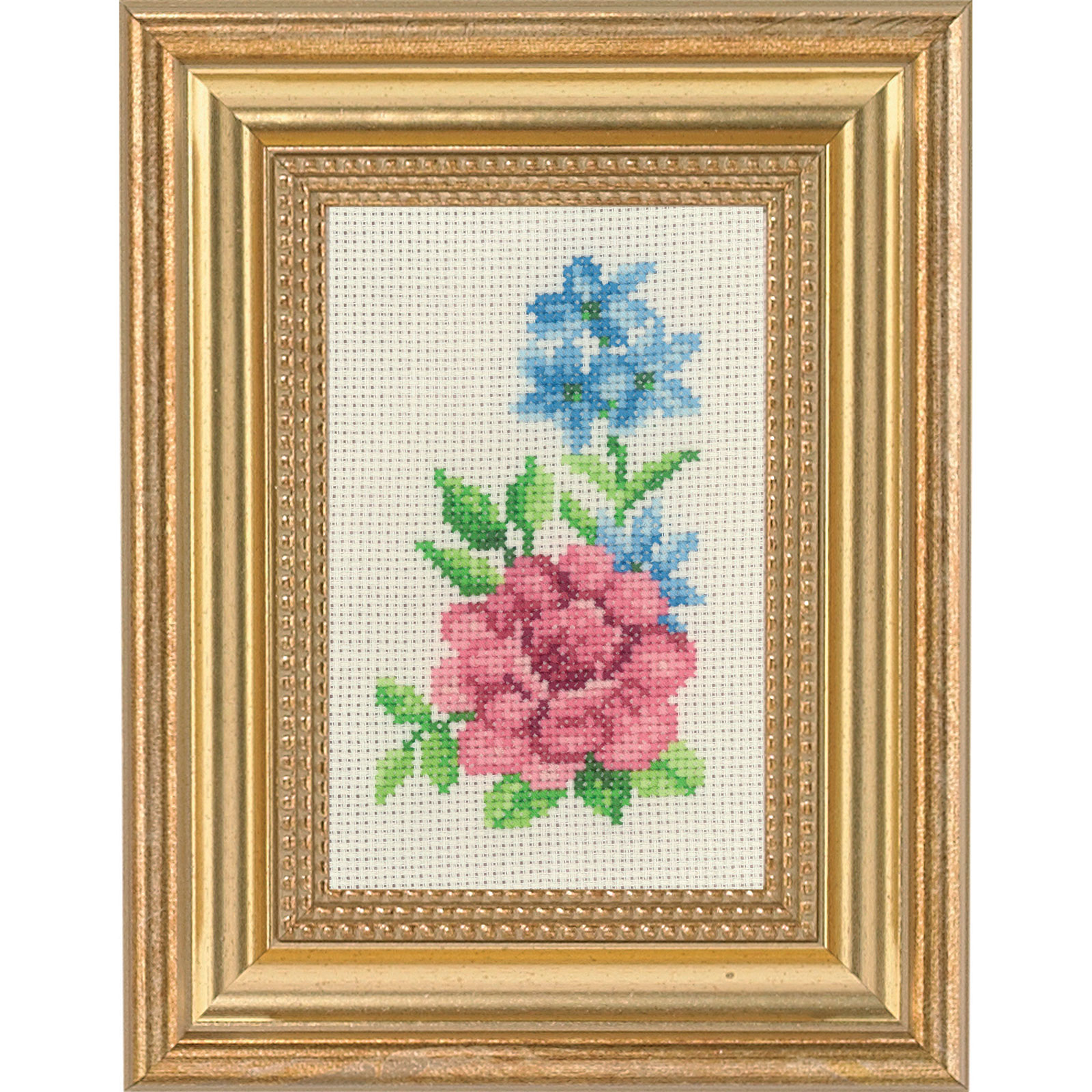 Permin 13-1136 Borduurpakket Rose & blauwe bloemen 9x14 cm - STUK