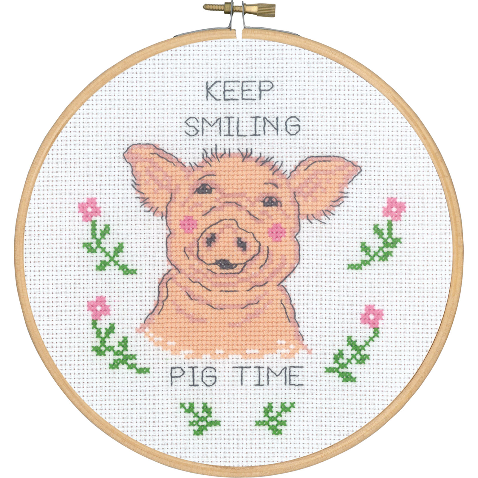 Permin 13-4156 Keep smiling pig time 18cm rond - STUK