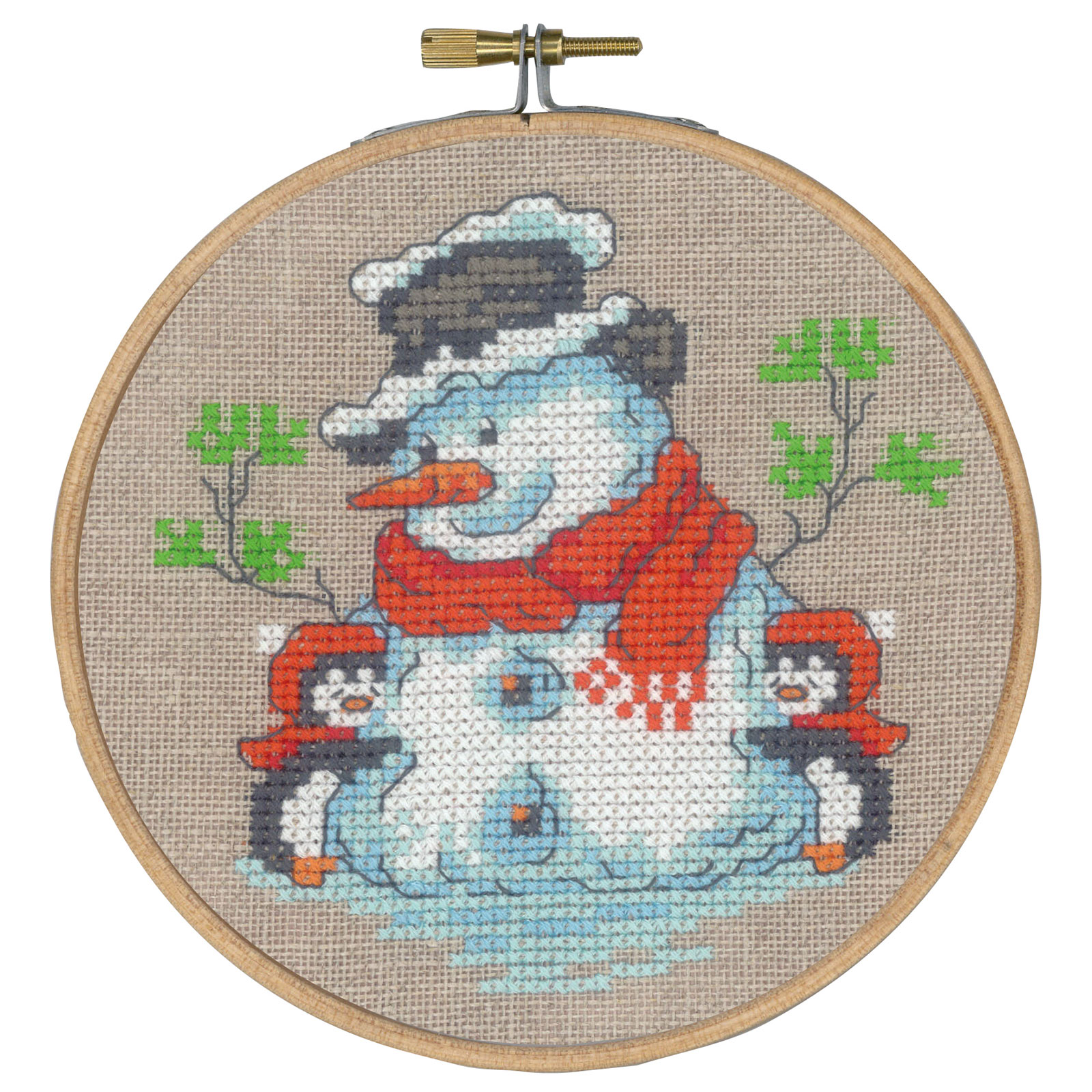 Permin 13-4201 Pinguïns & sneeuwpop 13 cm rond - STUK