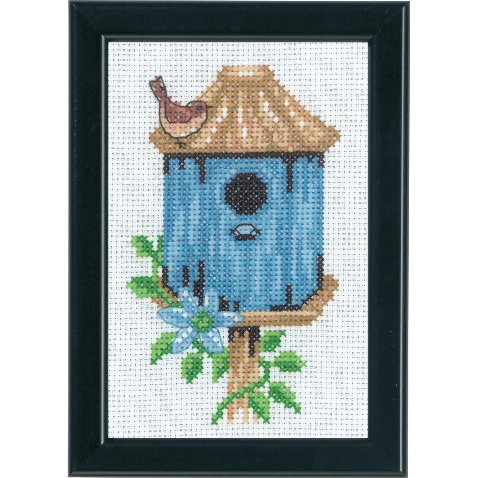 Permin 13-9422 Borduurpakket Vogelhuisje blauw 9x14 cm - STUK