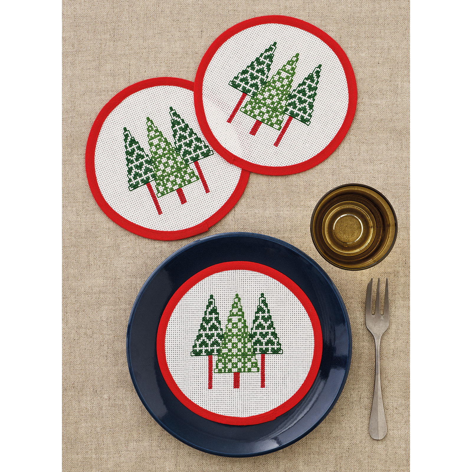 Permin 15-3202 Drie onderzetters kerstboom 16 cm rond - STUK