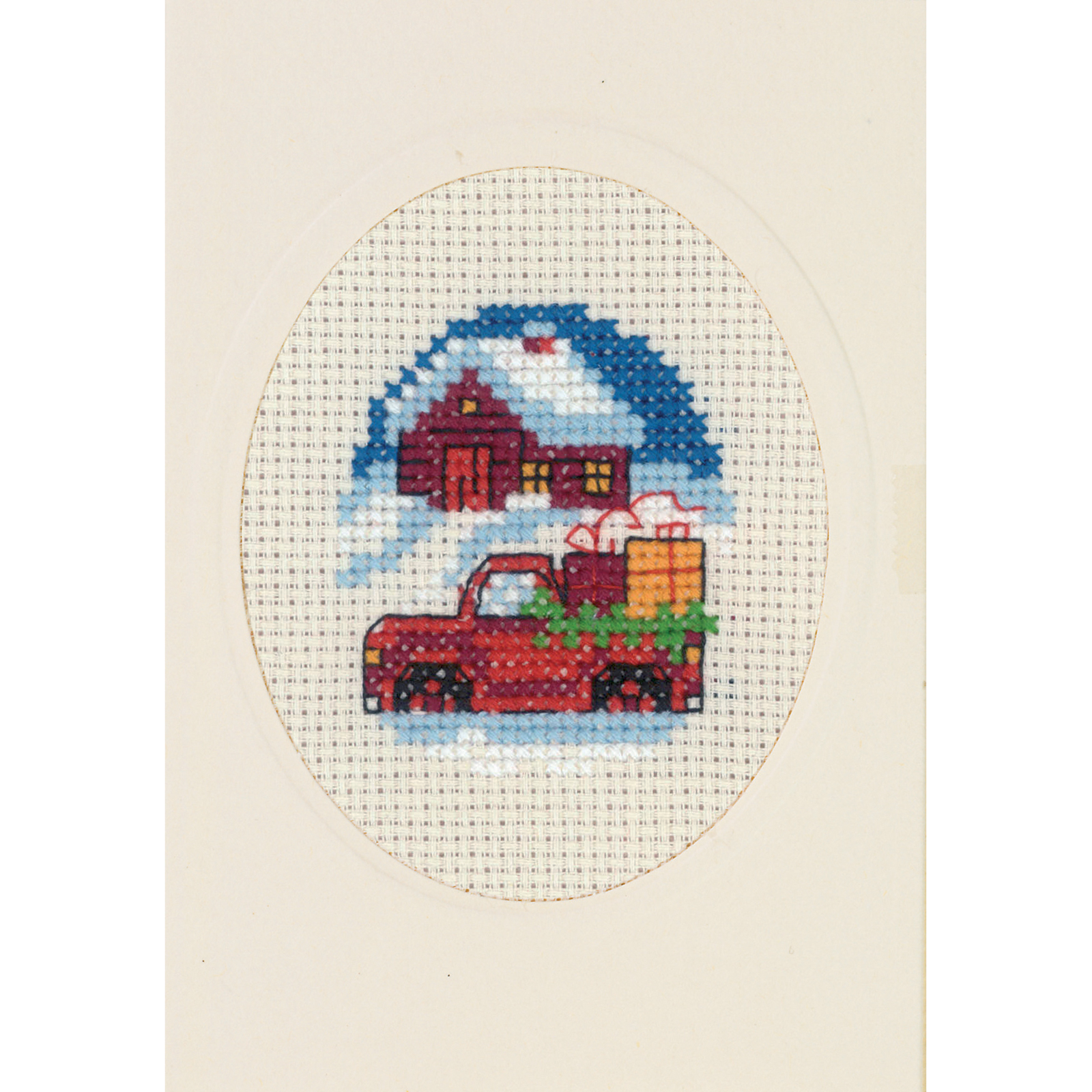 Permin 17-8234 Borduurpakket kerstkaart Rode vrachtwagen 9x13 cm - STUK