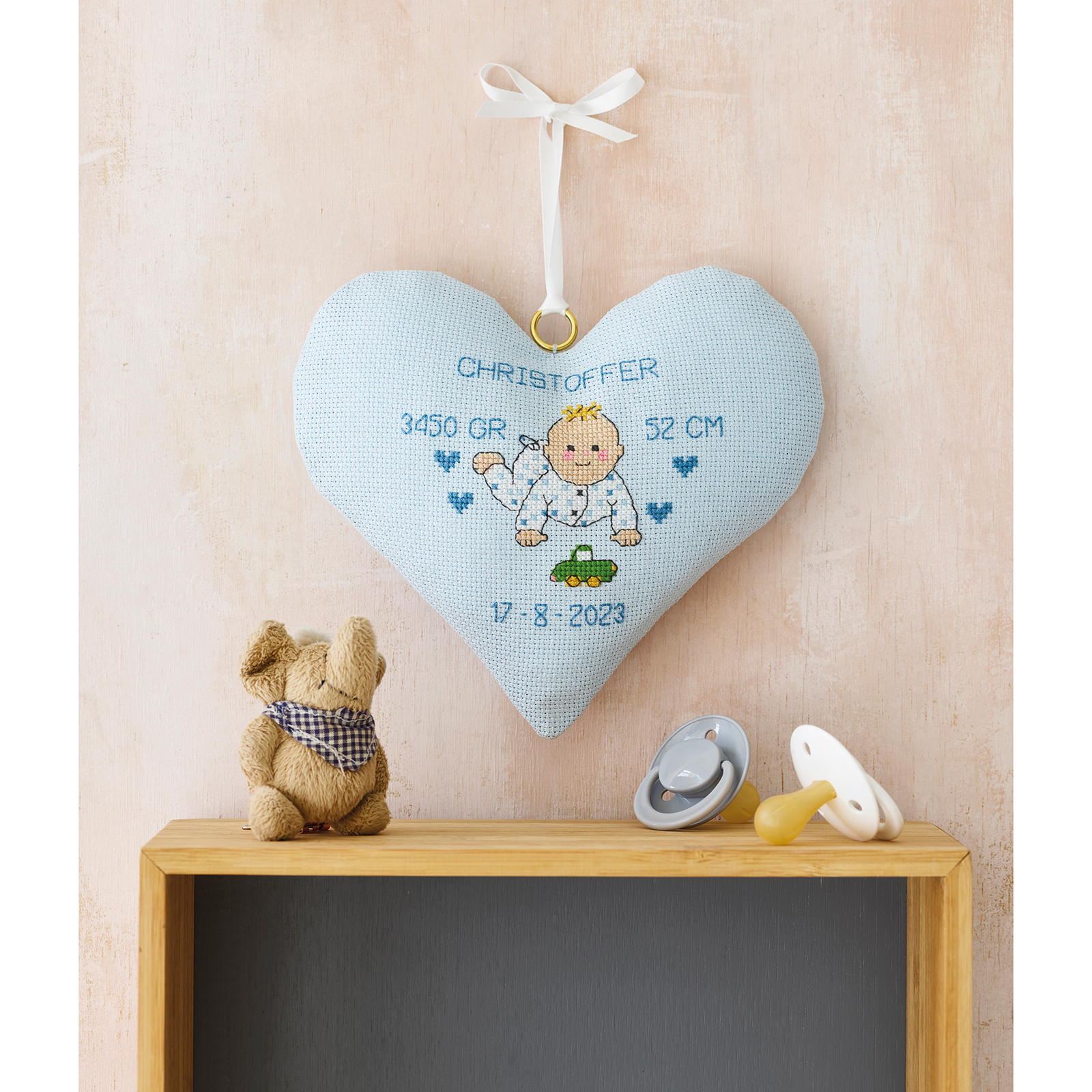 Permin 21-2319 Borduurpakket Geboorte hart 21x20cm - STUK