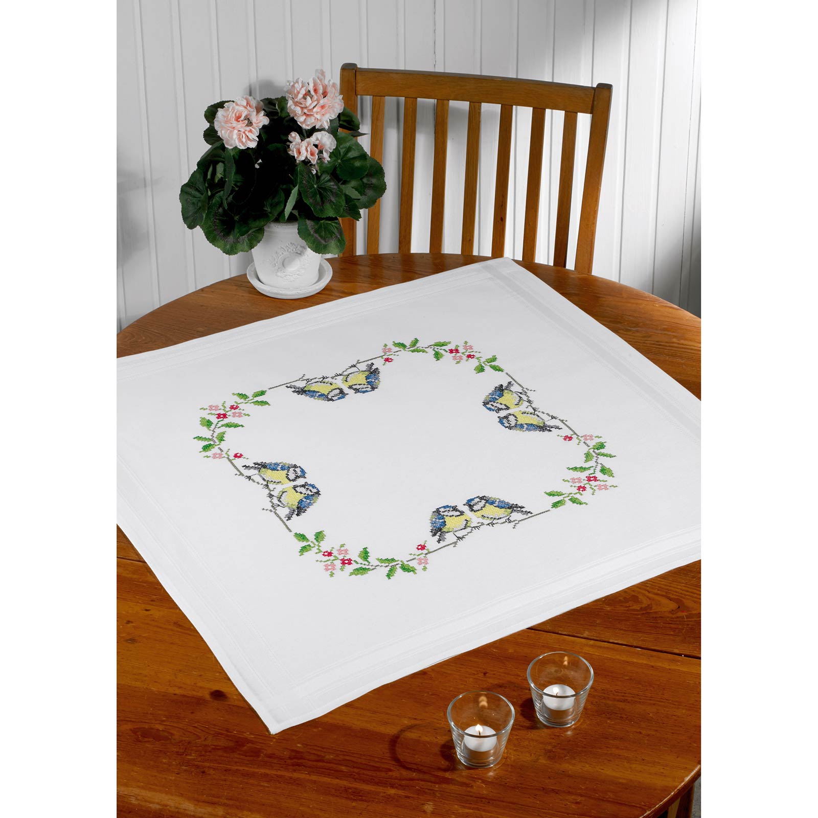 Permin 27-7804 Borduurpakket voorbedrukt Vogels 80x80 cm - STUK