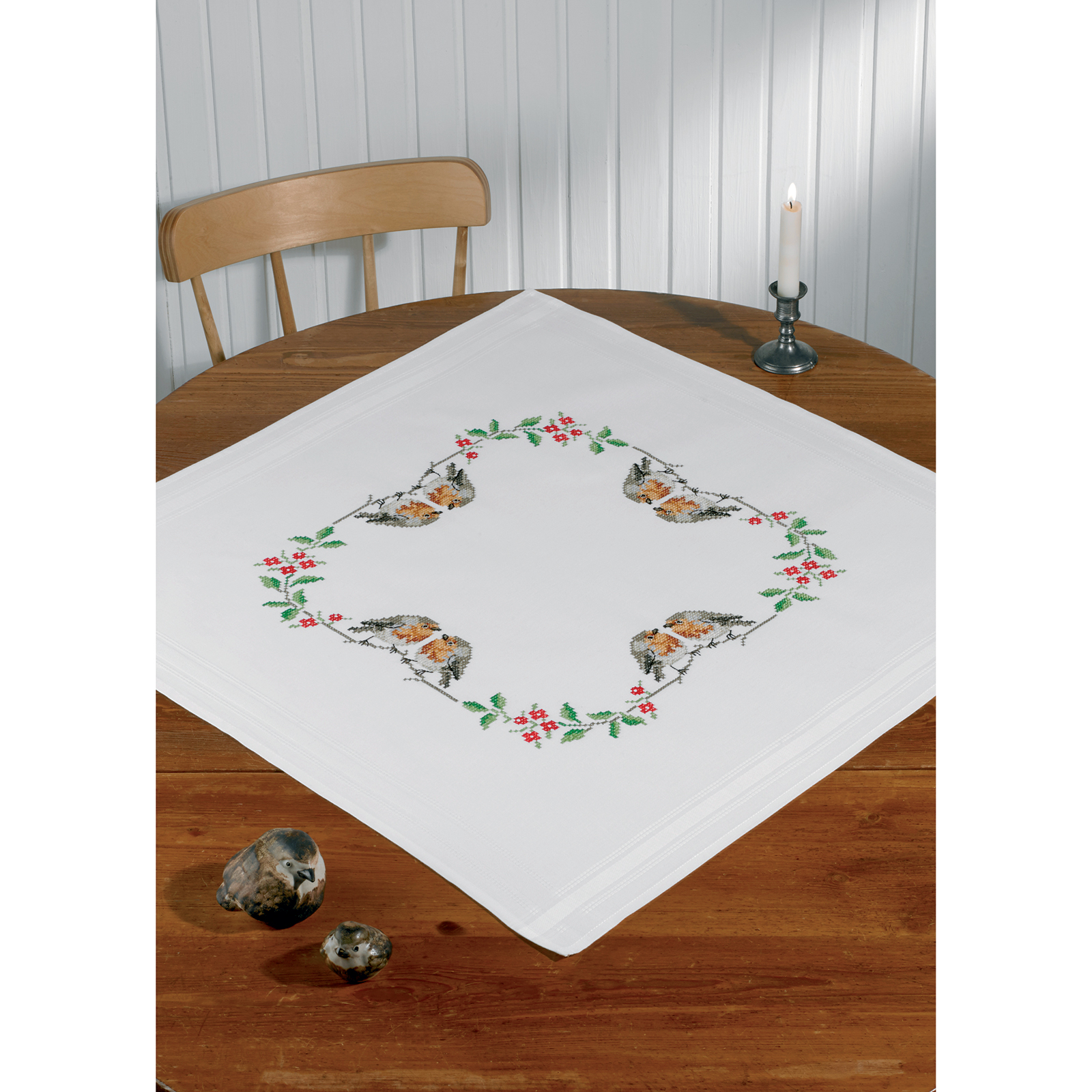 Permin 27-8604 Borduurpakket voorbedrukt Vogels 80x80 cm - STUK