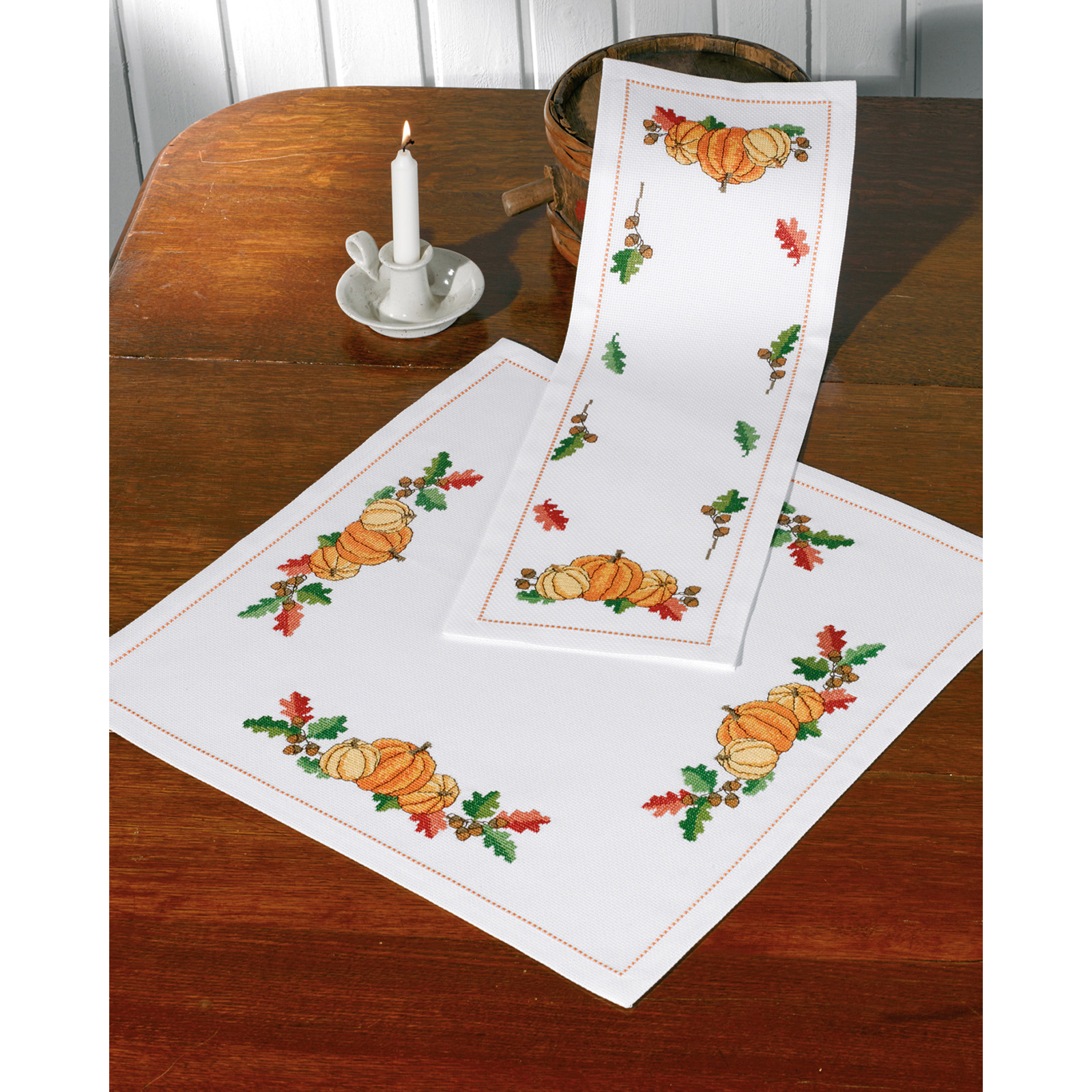 Permin 27-8793 Borduurpakket Tafelkleedje Pompoenen 56x56cm - STUK