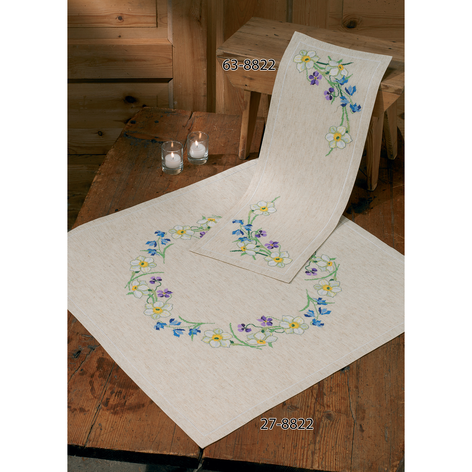 Permin 27-8822 Borduurpakket tafelkleed Lente bloemen 67x67 cm - STUK