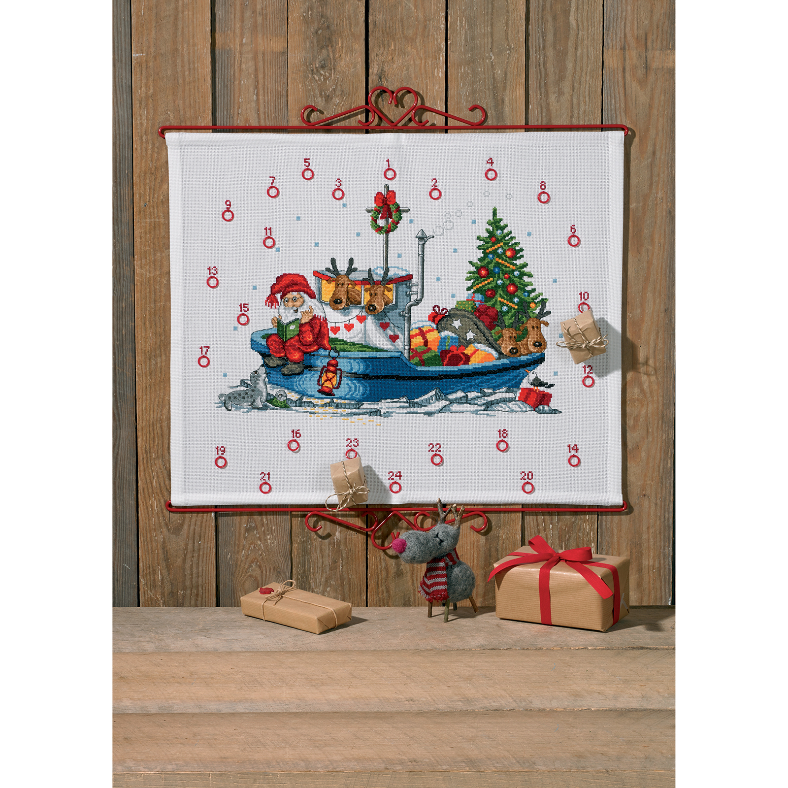 Permin 34-0215 ??Borduurpakket adventskalender Kerstman Boot - STUK